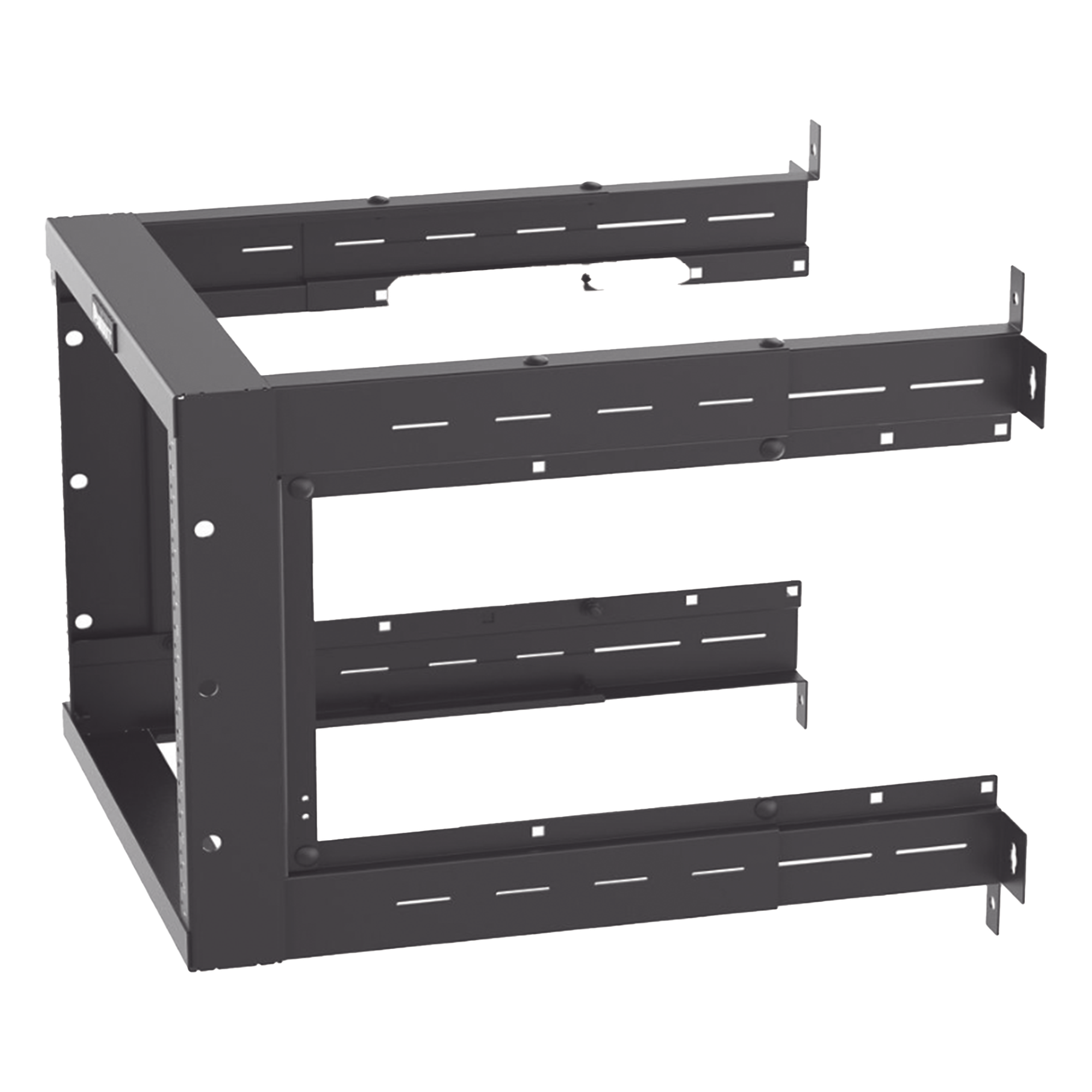 Rack de Montaje en Pared / 19in / Profundidad Ajustable 18-25 in / 9 UR / Rieles Roscados #12-24 / Acero con Recubrimiento en Polvo