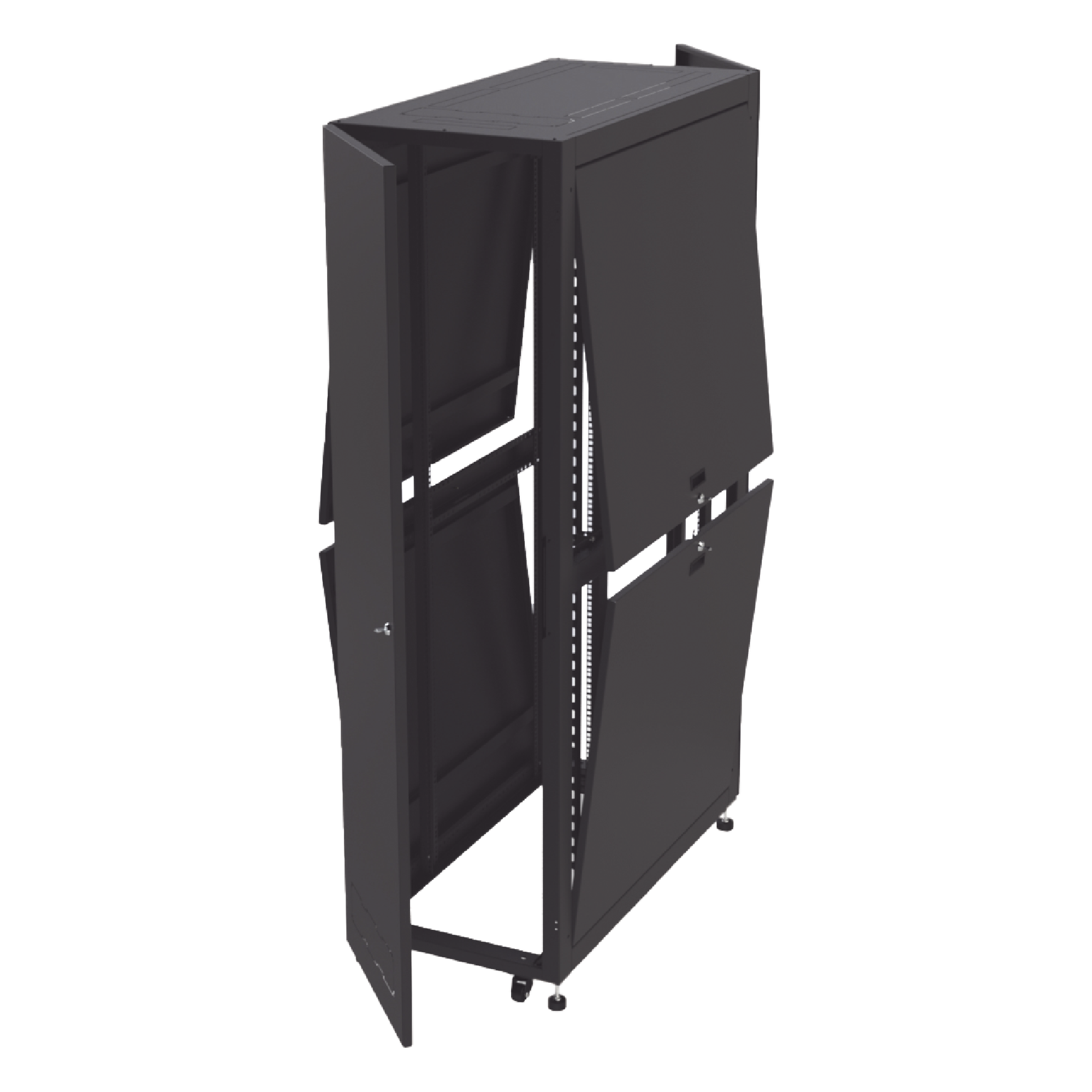 Gabinete de Piso para Telecomunicaciones / 45 UR / 1200 mm (3.94 ft) Profundidad / Carga 1300 kg / Puerta con Cristal Templado / 4 Postes Ajustables