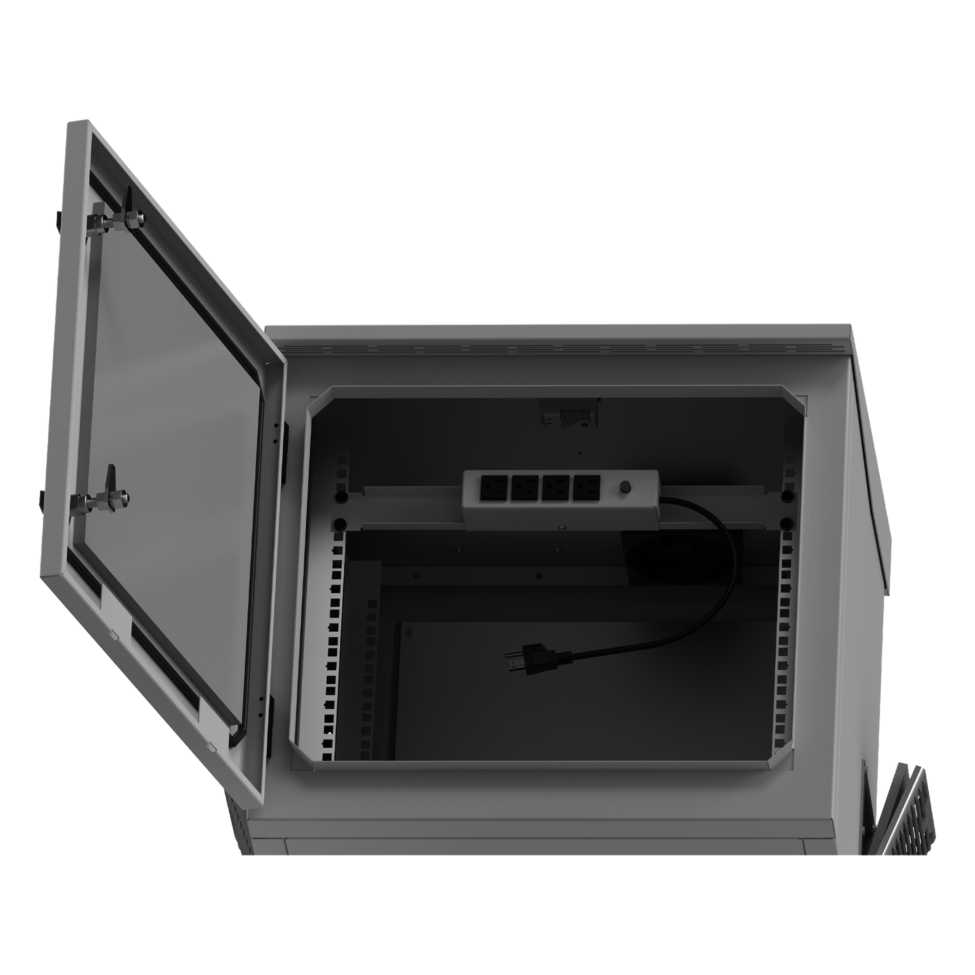 Gabinete de Exterior con Rack 19" / 9U / Ventiladores con Termostato Ajustable / Acero Galvanizado / Gabinete Armado