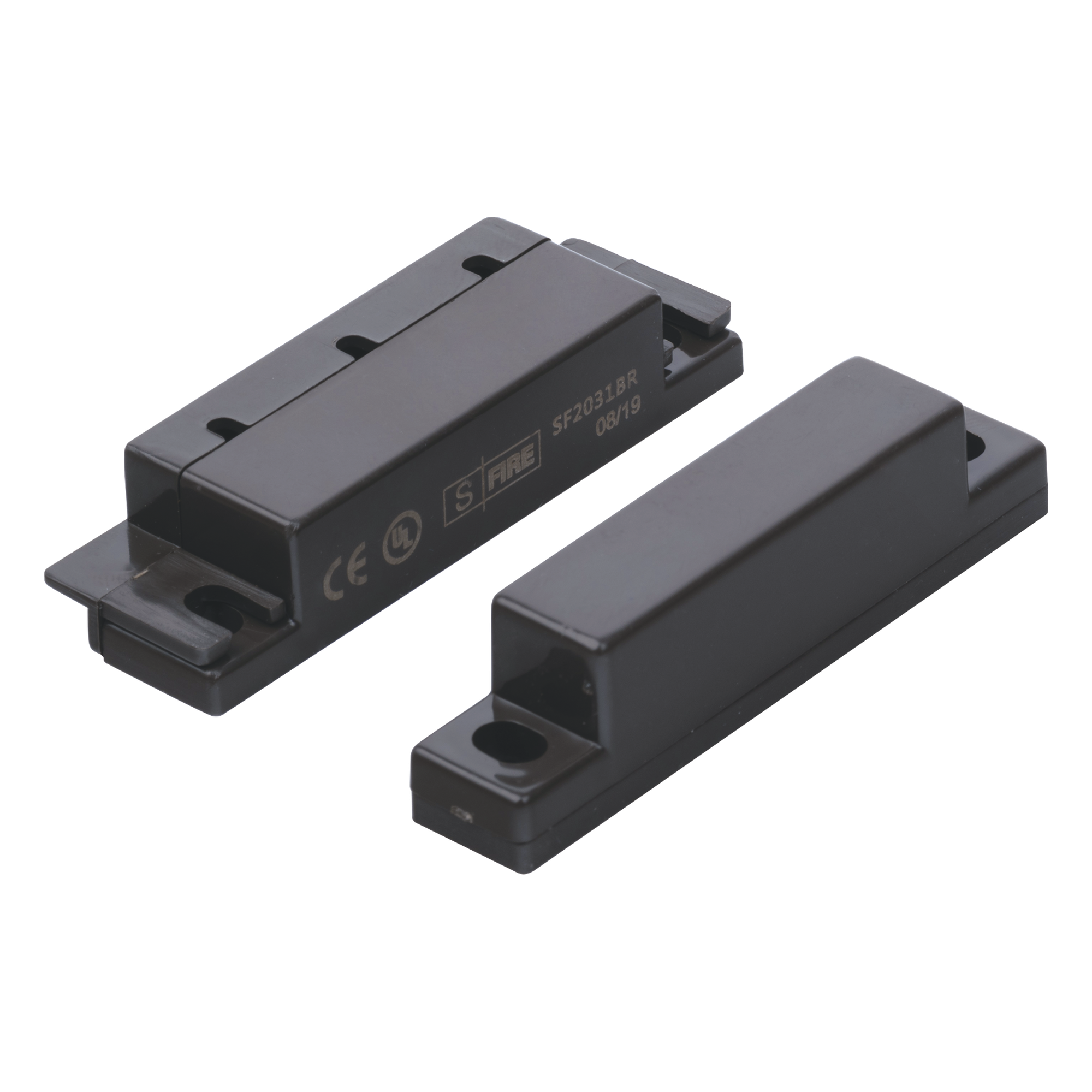Contacto Magnético / GAP 33 mm / Sensor NC / Certificaciones UL y CE / Color Café / 12 VCC — SFIRE · SKU SF-2031BR