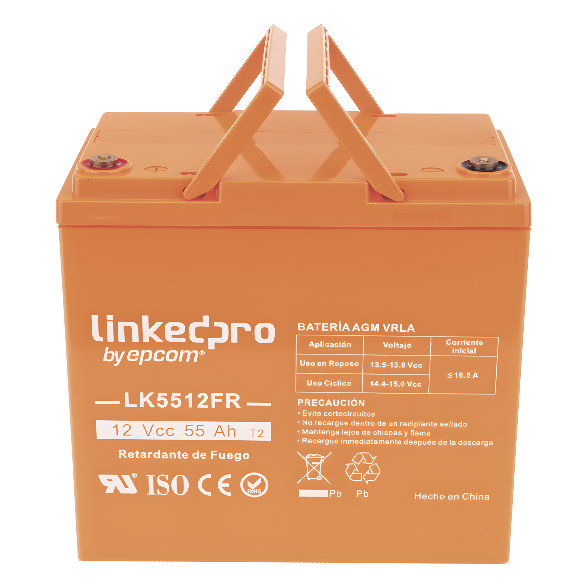 Batería de Respaldo AGM-VRLA / 12 V / 55 Ah / Terminales T2 / Vida Útil 5 Años / UL94-V0 / 230 x 139 x 215 mm (9.1 x 5.5 x 8.5 in)