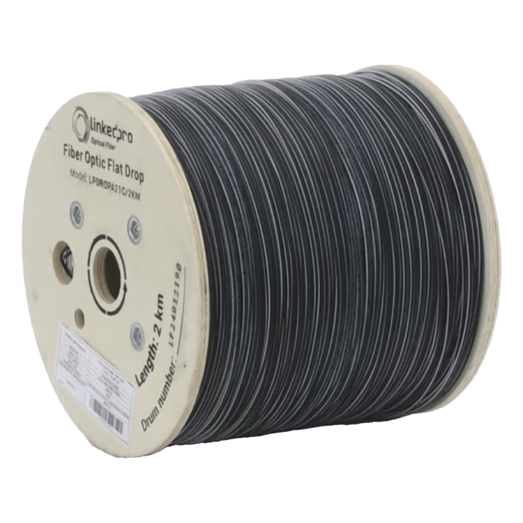 Carrete de Fibra Óptica Drop Plana / 2 km / G.657A2 Monomodo / 1 Hilo / Dieléctrica / Interior-Exterior / 6,562 ft — LINKEDPRO BY EPCOM · SKU LPDROPA21C/2KM