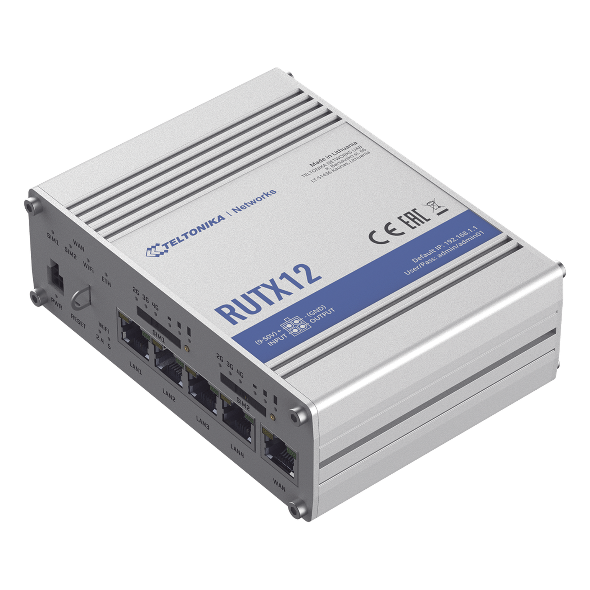 Router Industrial Dual LTE Cat 6 / 600 Mbps / 5 Puertos Gigabit / WiFi 5 Doble Banda / Doble SIM / GNSS / PoE / -40°F a 167°F — TELTONIKA · SKU RUTX12
