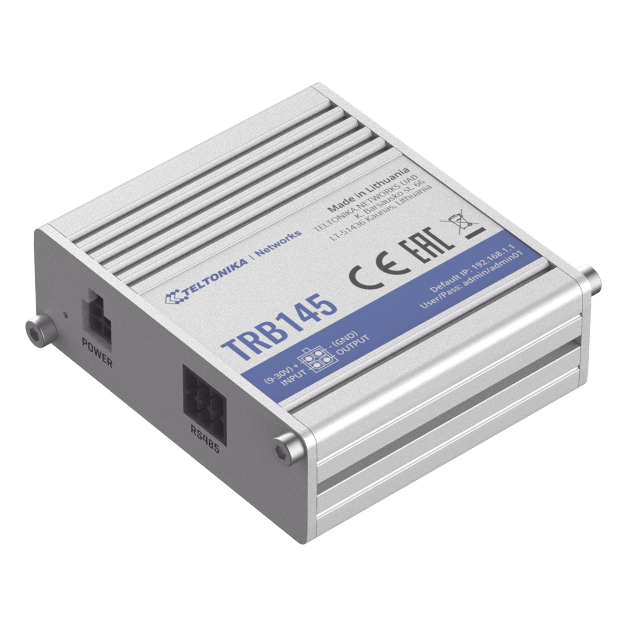Gateway Industrial LTE Cat 1 / RS485 / 10 Mbps / Aluminio / DIN Rail / Ambientes Extremos — TELTONIKA · SKU TRB145