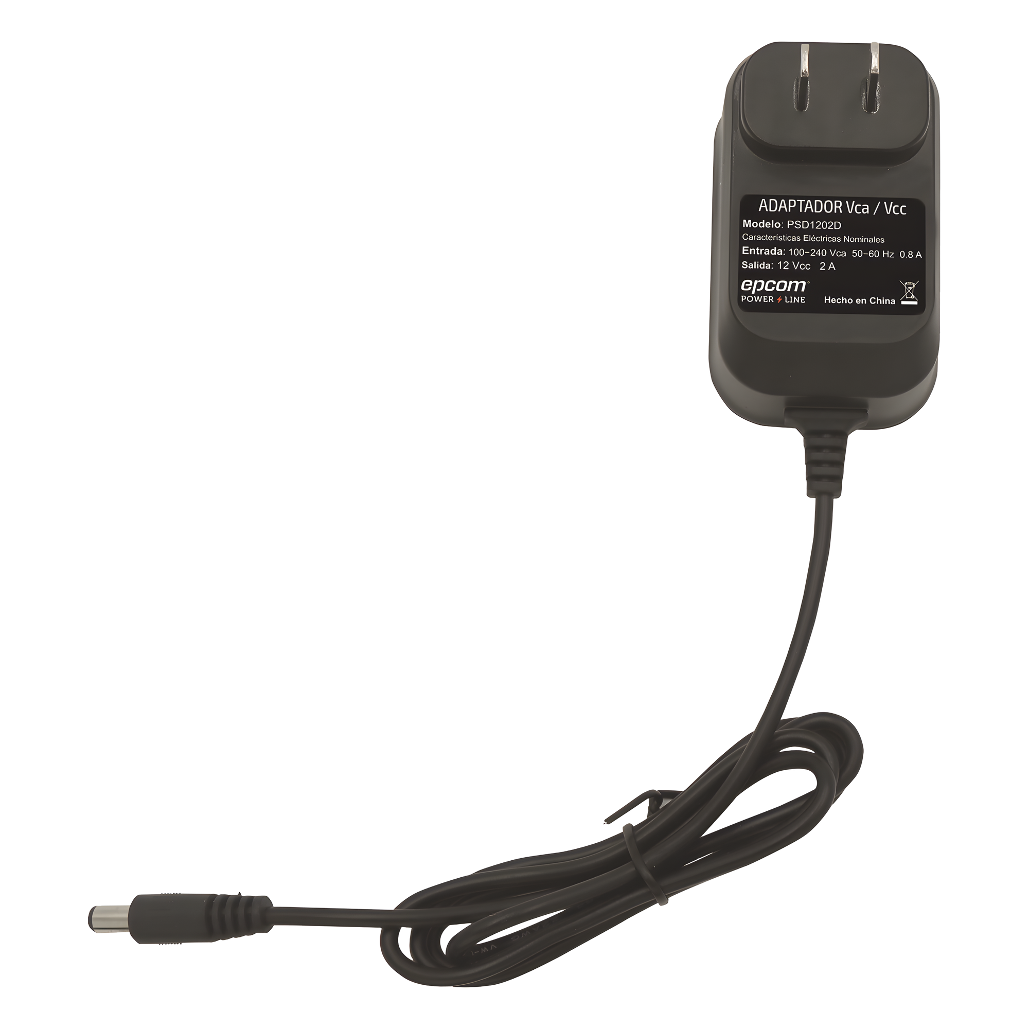 Fuente de Poder de 12 Vcc Regulada / 2 Amp / Voltaje de Entrada de 100 - 240 VCA / Longitud del cable 96 cms. 