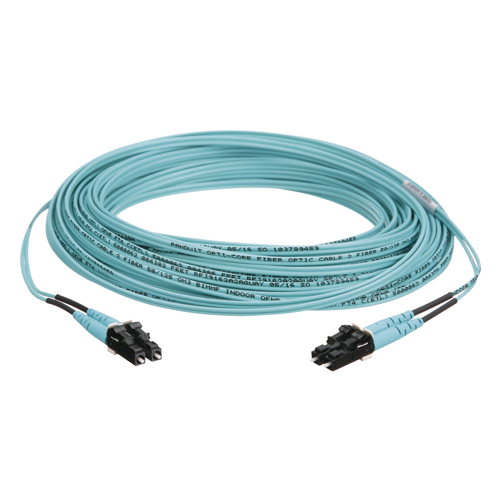 Jumper de Fibra Óptica / OM3 50/125 / LC-LC Dúplex / OFNR Riser / Aqua / 15 m (49.21 pies) — PANDUIT · SKU FX2ERLNLNSNM015