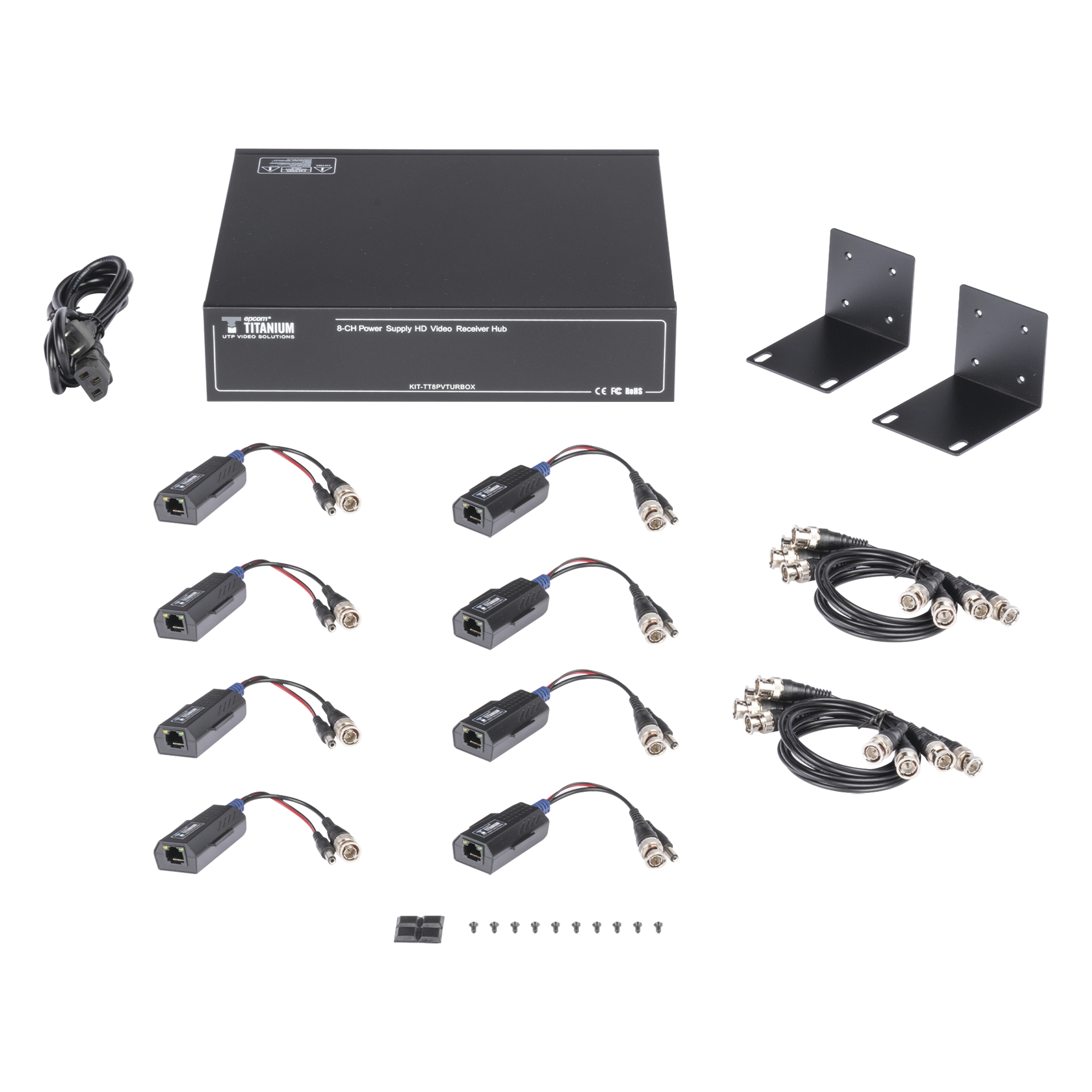 Transceptor Activo / 8 Canales / Video + PoC / UTP Cat 5e/6 / 150 m (492.1 ft) en 4K / 200 m (656.2 ft) en 5 MP / 36 Vcc a 12 Vcc / Rack 19" — EPCOM TITANIUM · SKU KITTT8PVTURBOX
