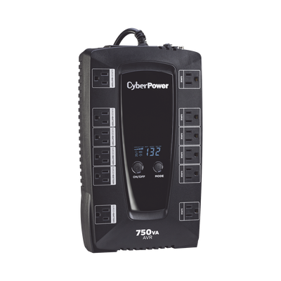 UPS de 750 VA/450 W, Topología Línea Interactiva, Entrada 120 Vca NEMA 5-15P, Tipo Gabinete Compacto, Con 12 Tomas NEMA 5-15R