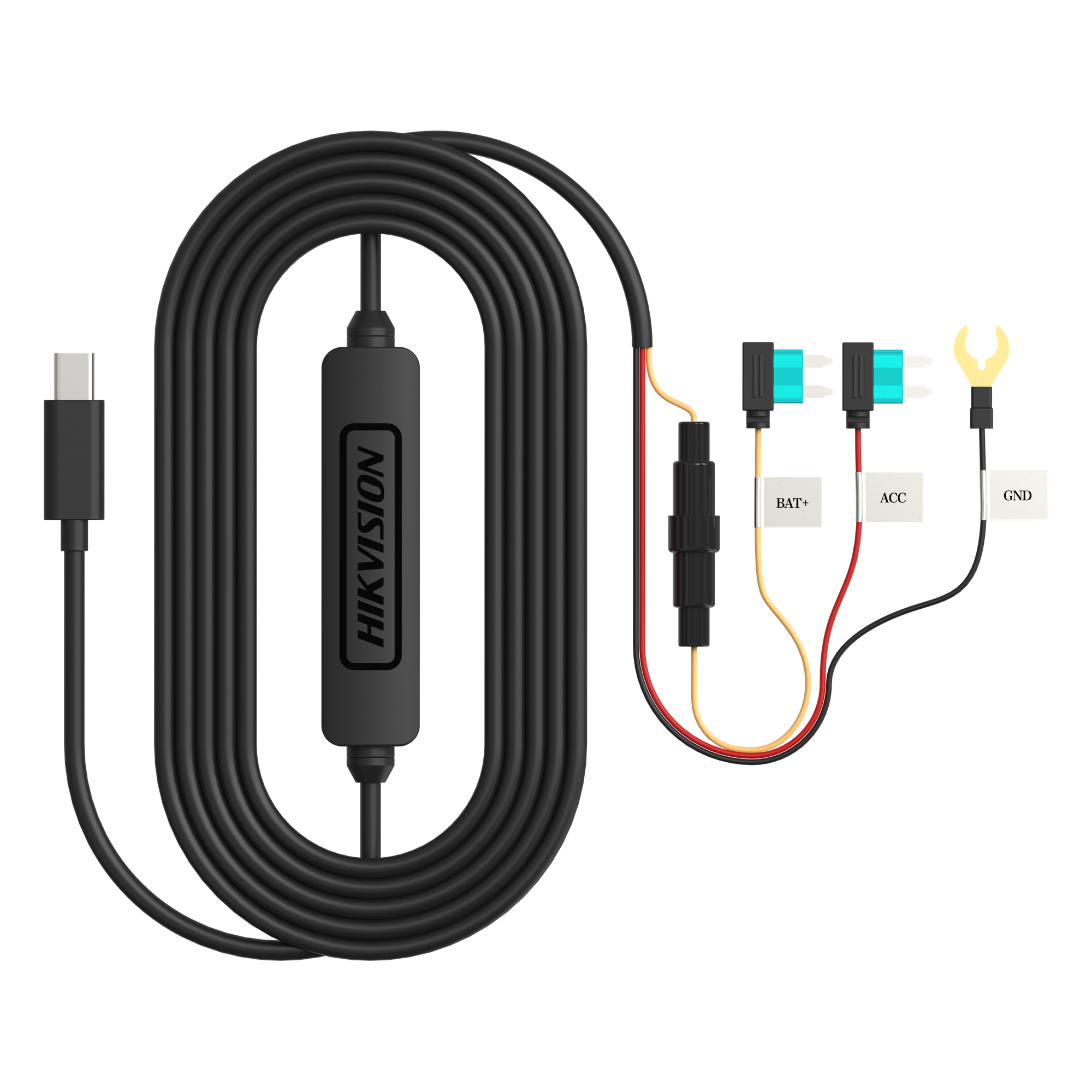 Adaptador DC-DC Buck / Entrada 12-24V DC / Salida 5V MicroUSB / Protección Batería 11.3V / Cable 3.4 m (11.2 ft) / Rango -20°C a 65°C — HIKVISION · SKU AE-DF7351(3.5M)
