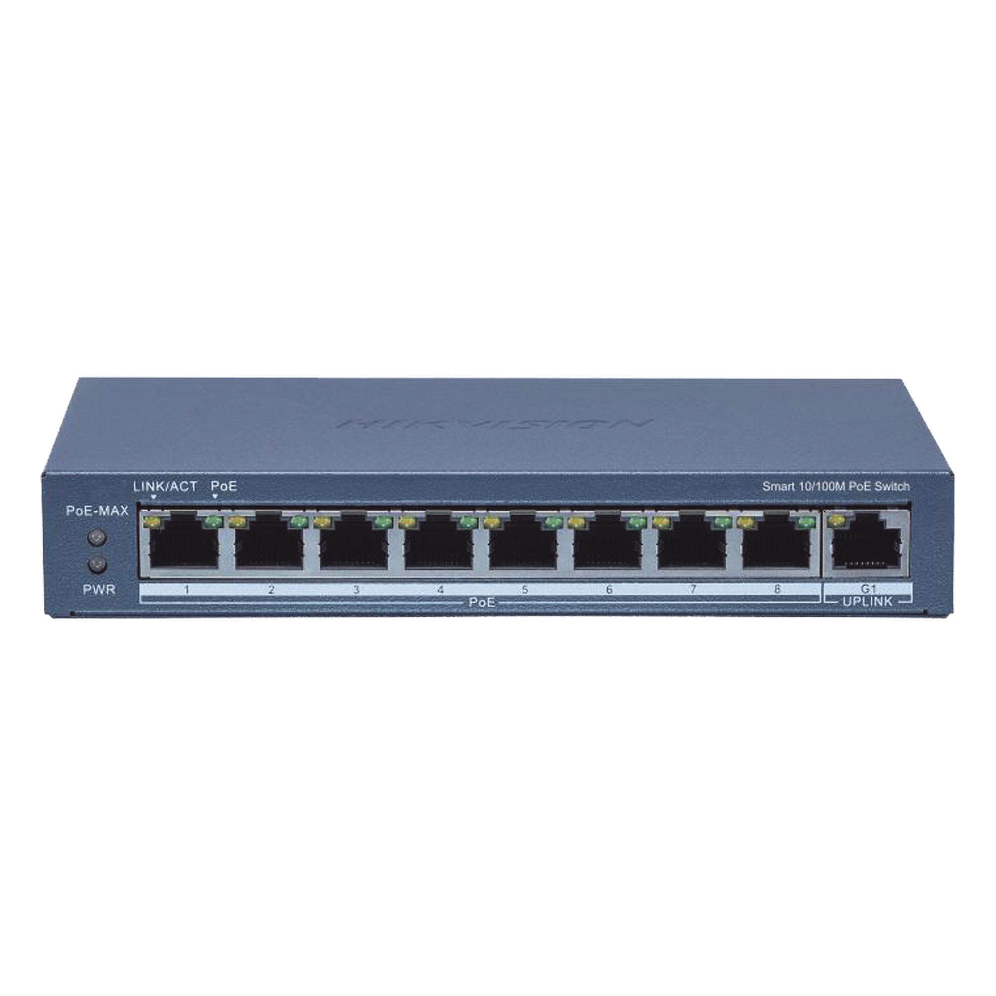 Switch Administrable PoE+ / 8 Puertos 10/100 Mbps / Uplink Gigabit / PoE Extendido 300 m (984.3 ft) / 110 W / Gestión Remota — HIKVISION · SKU DS-3E1309P-EI(B)