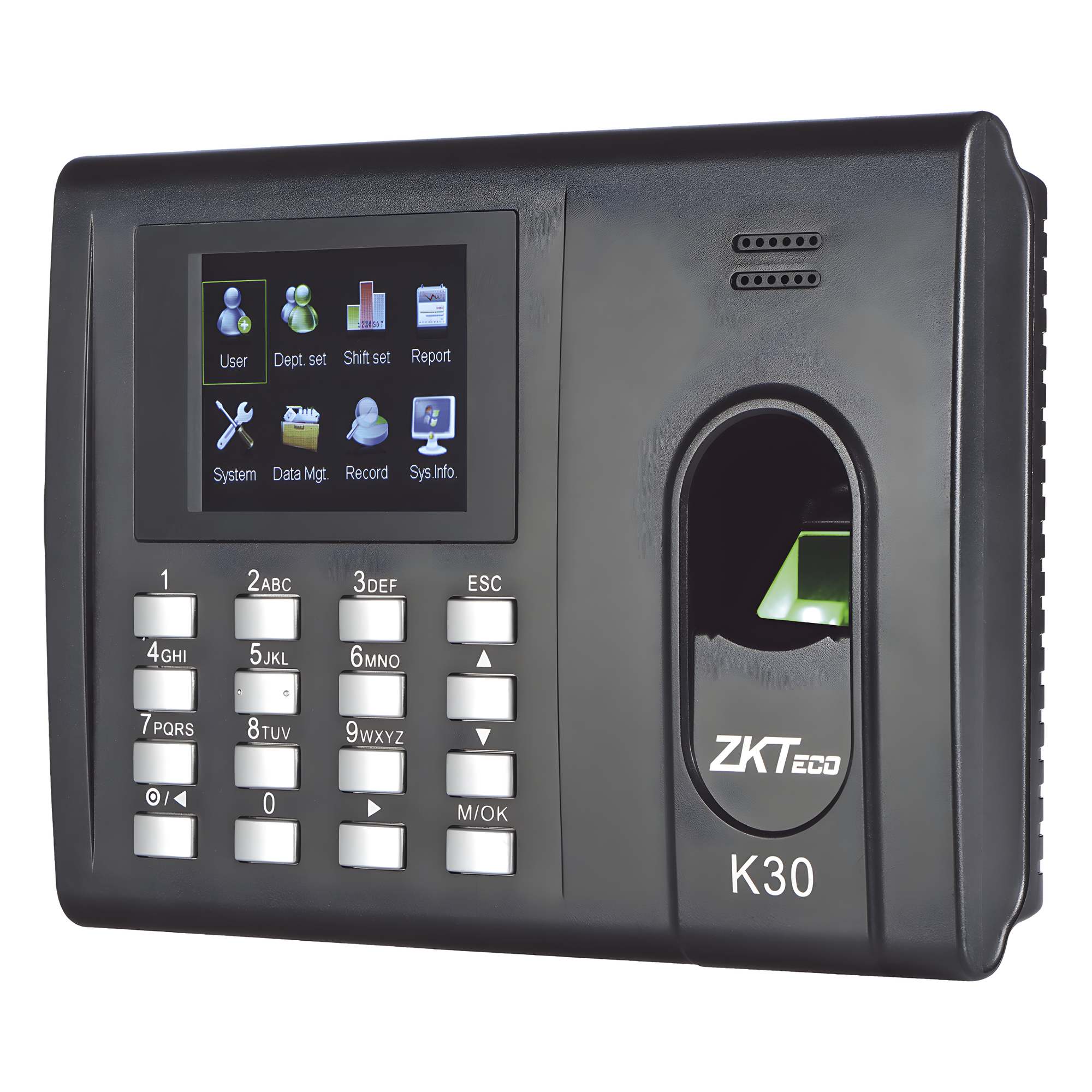 Terminal de Tiempo y Asistencia / Huella y Tarjeta 125 kHz / 1,000 Huellas / 80,000 Eventos / Batería de Respaldo 2Ah / TCP/IP USB / Control de 1 Puerta — ZKTECO · SKU K-30