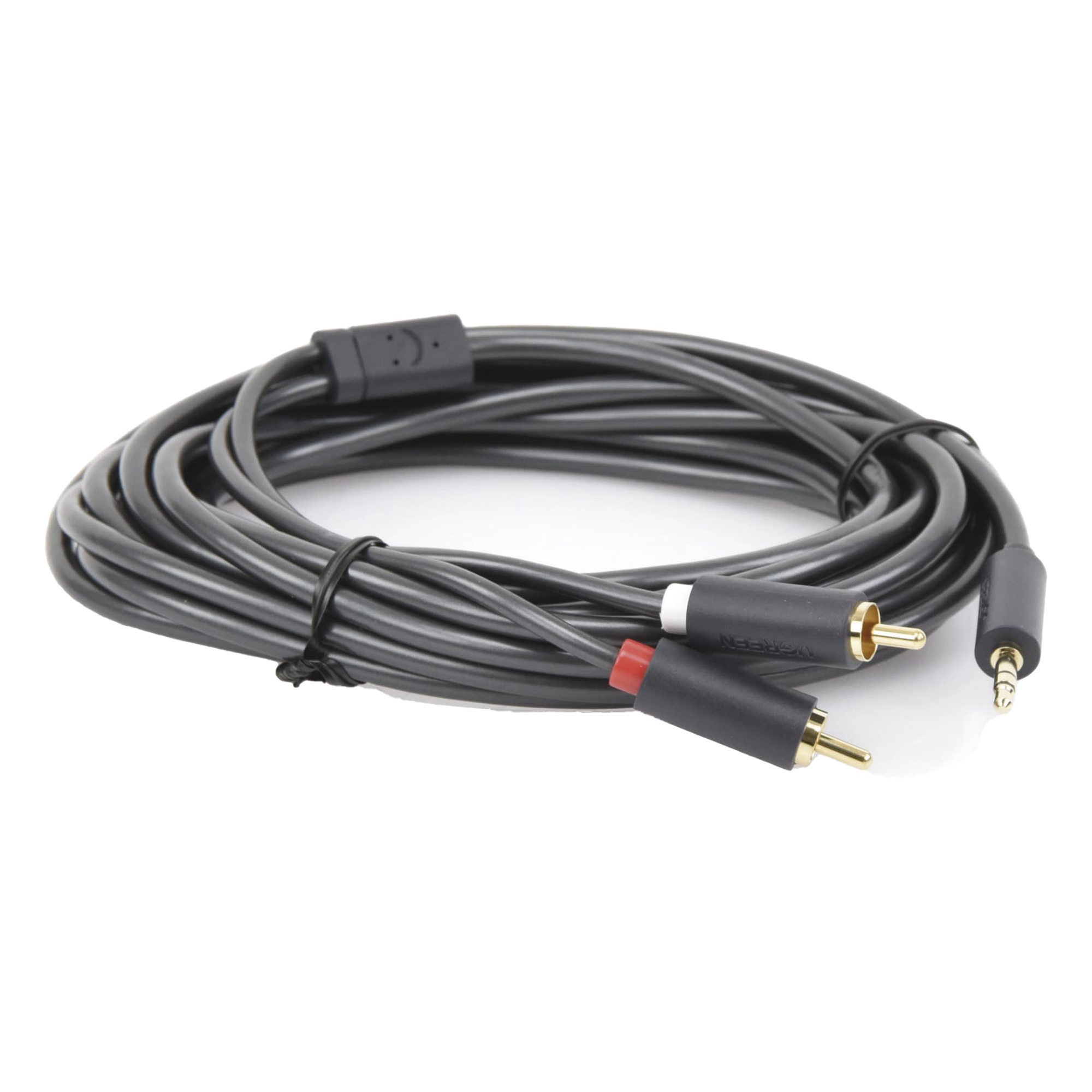 Cable Adaptador de 3.5mm Macho a 2 RCA Macho / 5 Metros (16.40 Pies) / Color Gris / Blindaje Múltiple / ABS / Alta Calidad