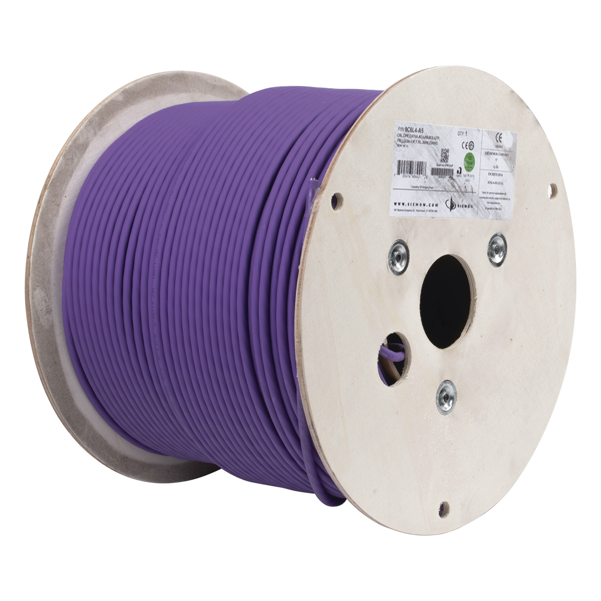 Bobina de Cable U/UTP / Cat6A / 23 AWG / LS0H / 305 m (1000 pies) / 500 MHz / 10GBase-T — SIEMON · SKU 9C6L4-A5