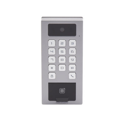 (PoE / 2 Relays) Terminal de Control de Acceso / Videoportero Multiapartamento Llamada a App / Teclado / Exterior Antivandálico IP65 & IK09 / Huella, Tarjeta, Código QR, PIN o App Hik-Connect  / Cámara 2 MP compatible con NVRs