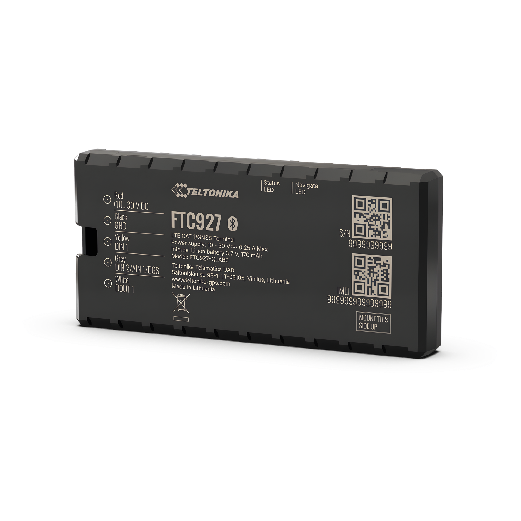 Rastreador GPS Vehicular / Precisión GNSS < 1.8 m / 41 Satélites / Dead Reckoning / 4G LTE Cat 1 / Bluetooth 5.4 LE / Batería de Respaldo 170 mAh