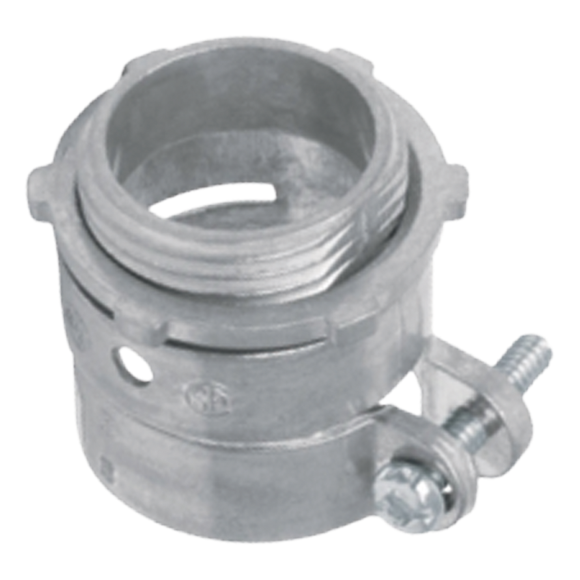 Conector Recto para Tubo Flexible / 1 1/4" (32 mm) / Diámetro 46 mm / Largo 45 mm / Contratuerca Integral / Certificado NEMA FB-1 y UL 514B — ANCLO · SKU ANC-FXR114
