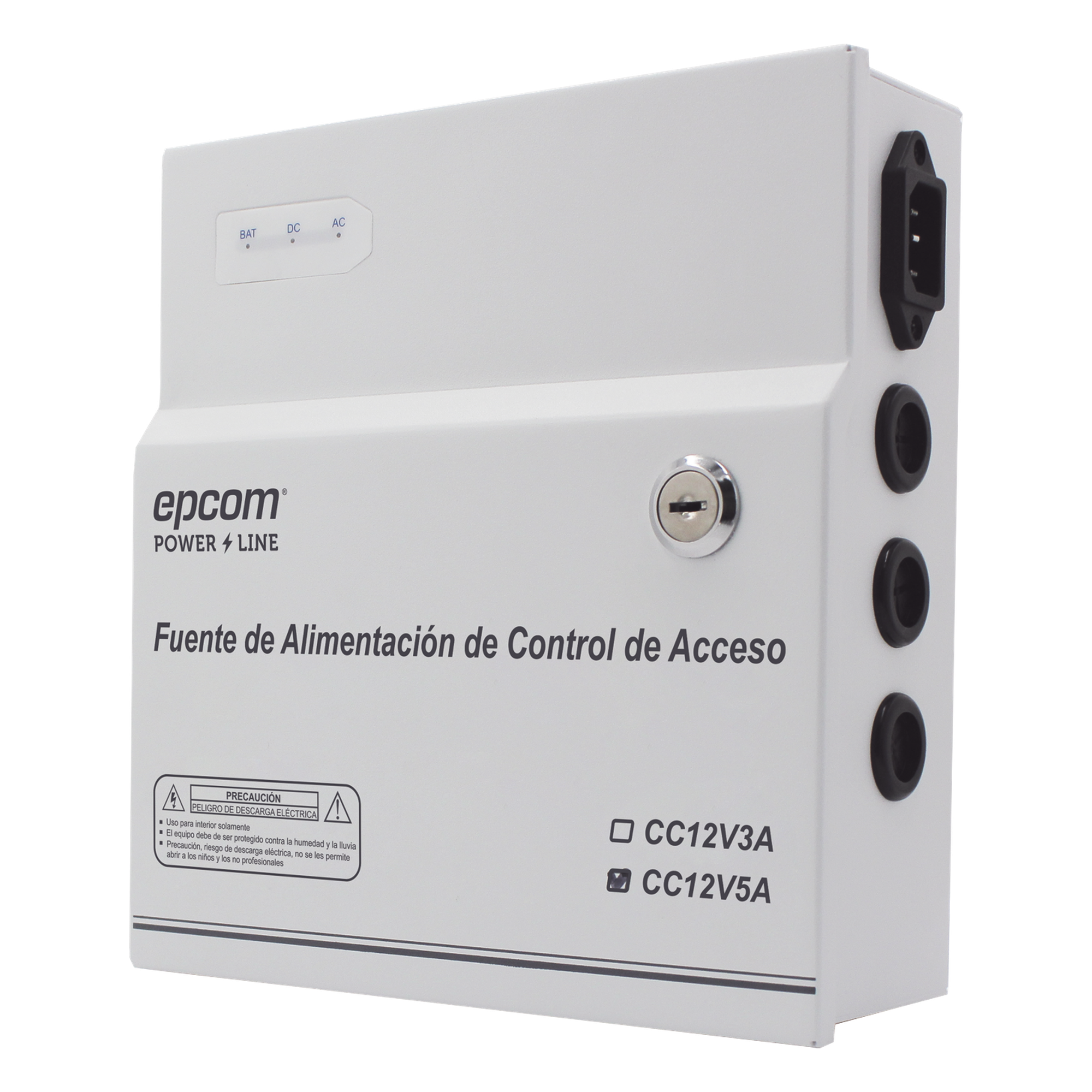 Fuente de Alimentación Regulada / 11-15 Vcc / 5 A / Respaldo con Batería Externa / Temporizador 0-45 s / Entrada Universal 96-264 Vca — EPCOM POWERLINE · SKU AC-PS-T12-05