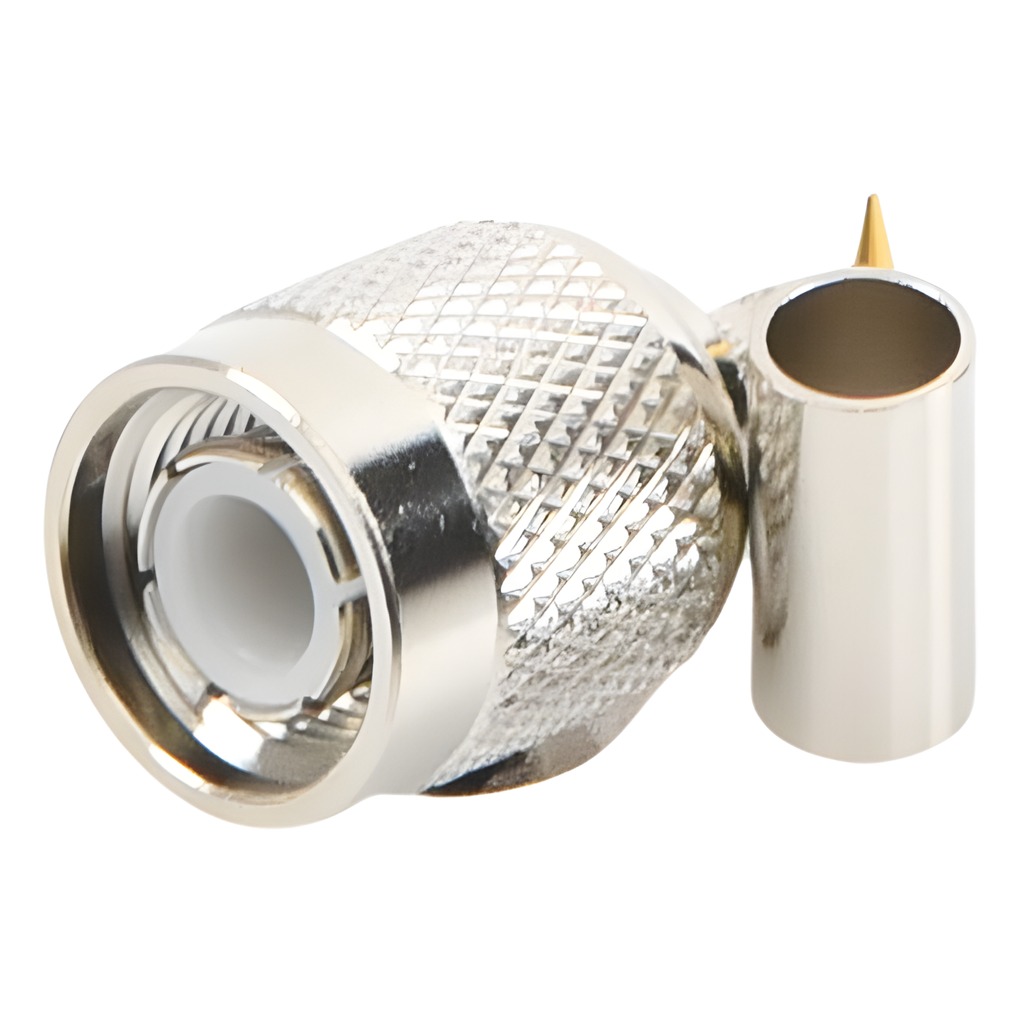 Conector Coaxial TNC Macho / Anillo Plegable / Cables RG-58/U y LMR-195 / Cuerpo Níquel / Contacto Oro / Aislante Delrin
