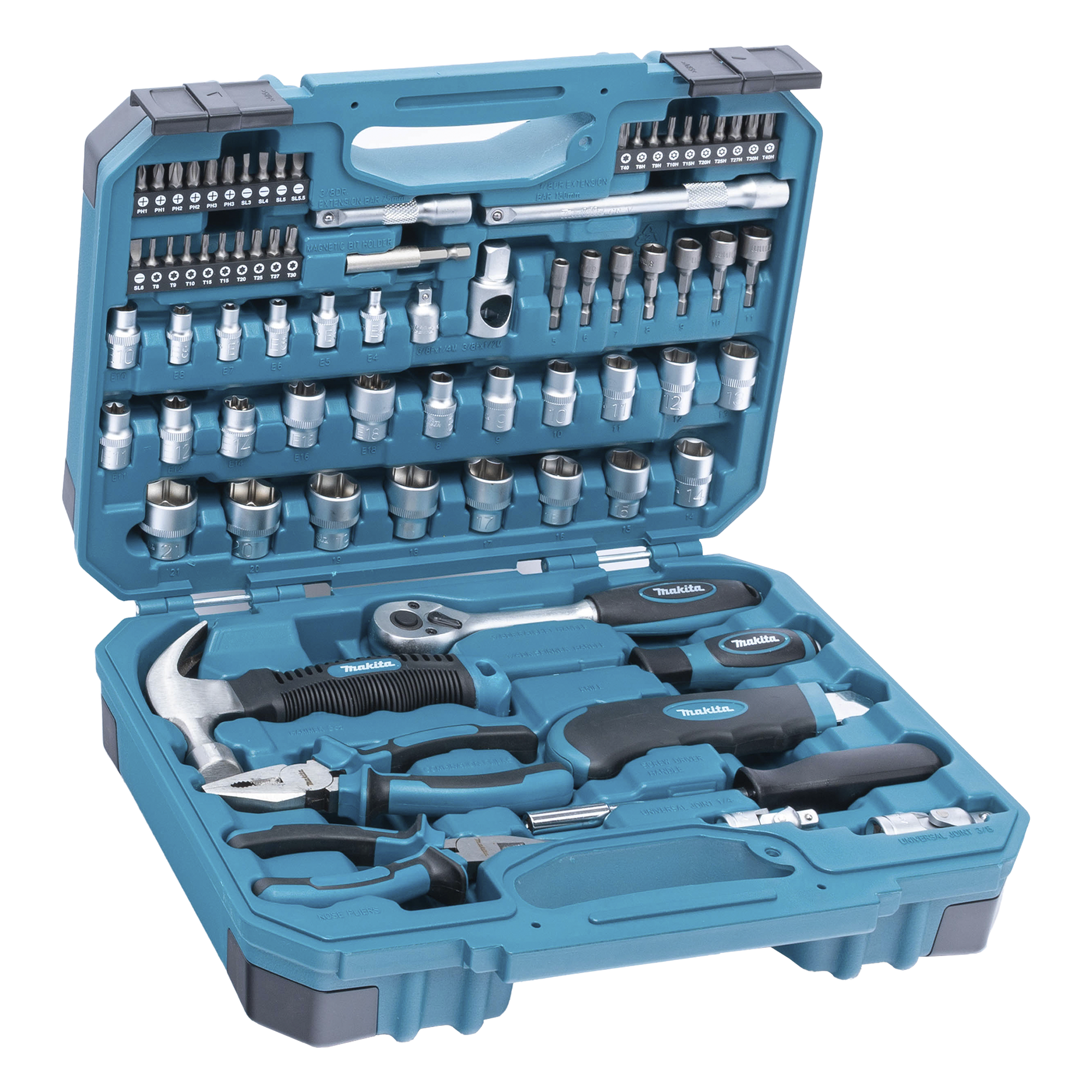 Juego de herramientas manuales / 76 piezas / Acero de alta resistencia / Brocas y puntas para metal, concreto y madera / Maletín organizador