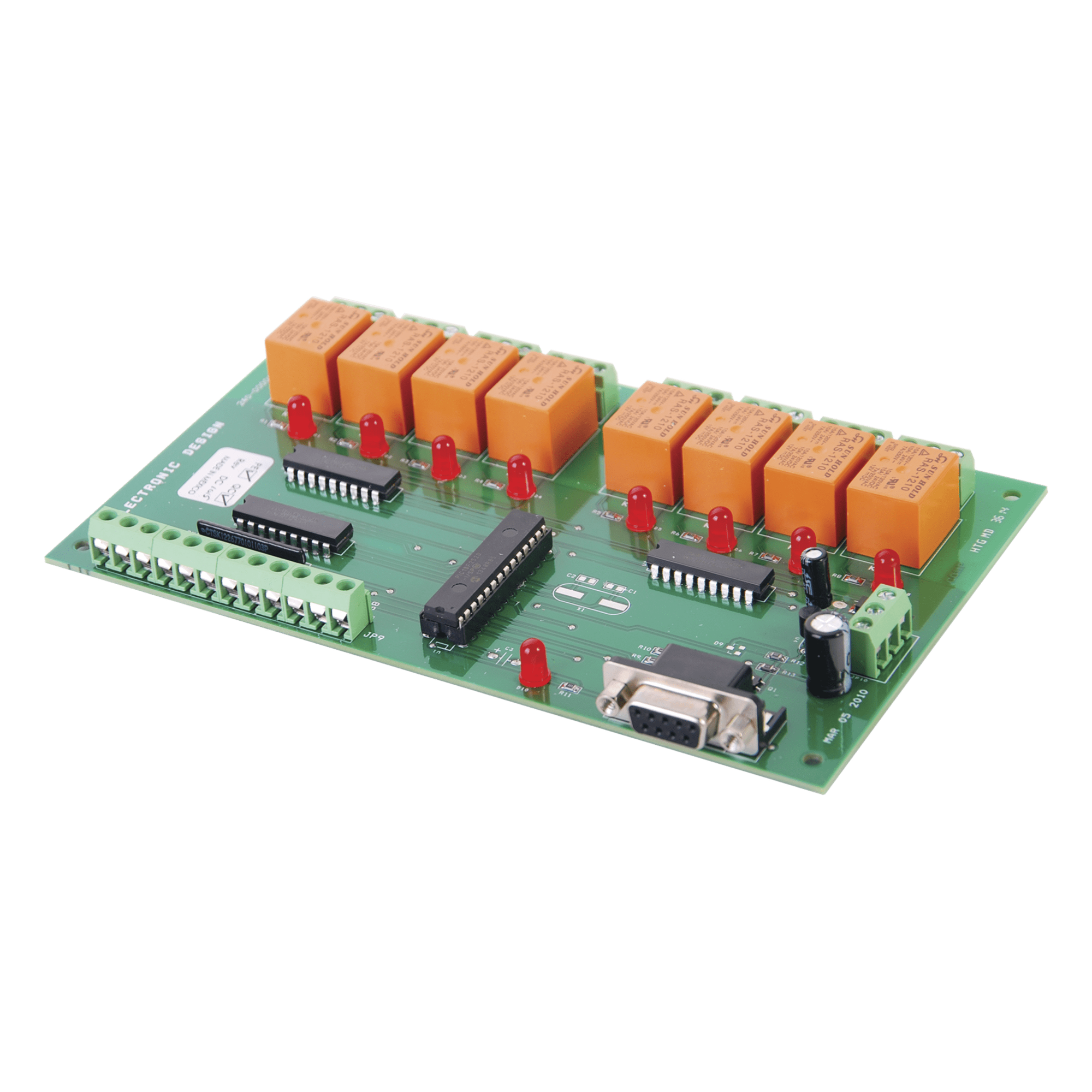 Tarjeta de Control Programable / 8 Puertas / 8 Relevadores Aislados / RS232 / 12-24 VCC y 24 VCA / 6.725 x 4.025 pulg — ELECTRONIC DESIGN · SKU CES8