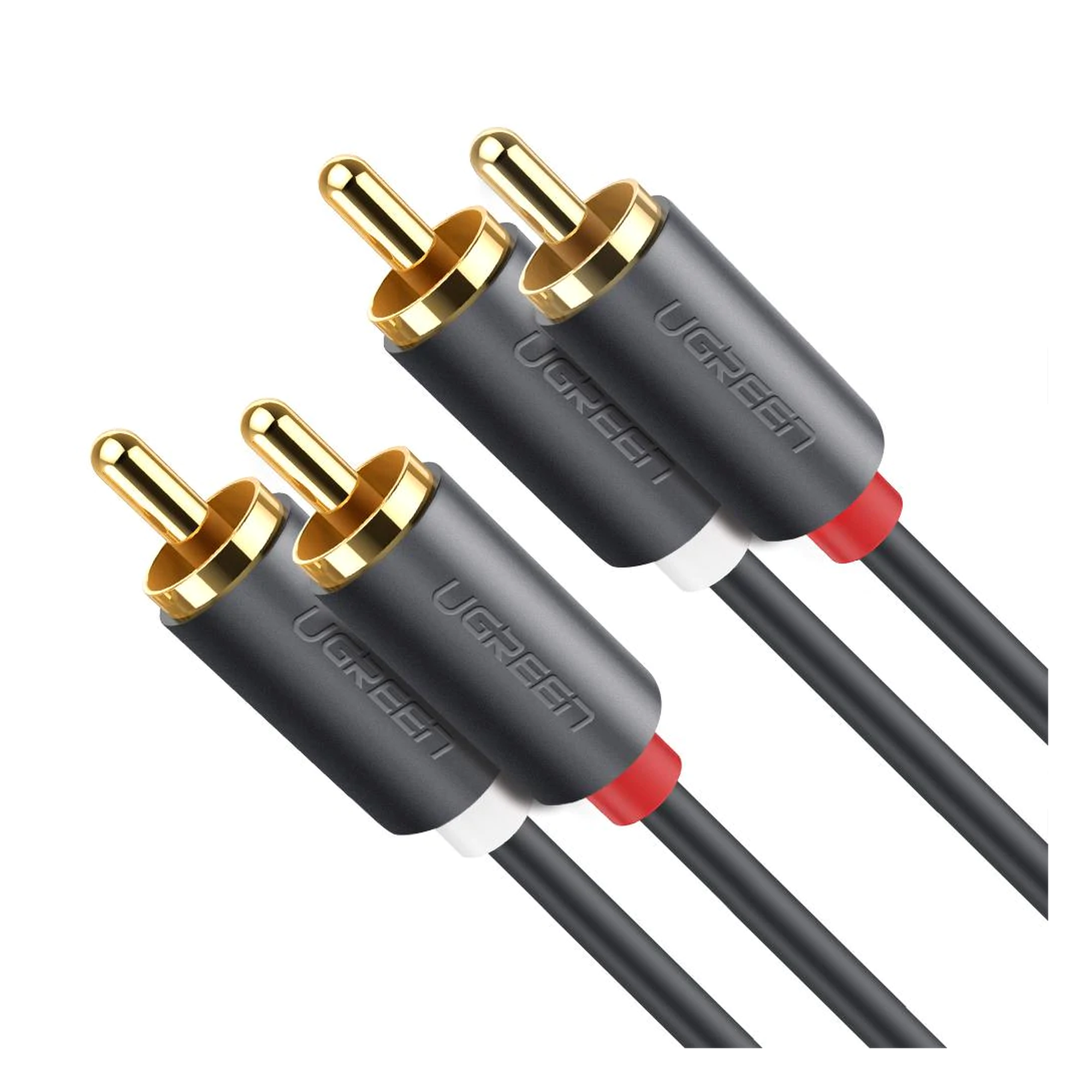 Cable de Audio 2 RCA Macho a 2 RCA Macho / 3 Metros (9.84 Pies) / Cobre Sin Oxígeno / Conectores Chapados en Oro 24K / Doble Blindaje / Color Negro — UGREEN · SKU 10519