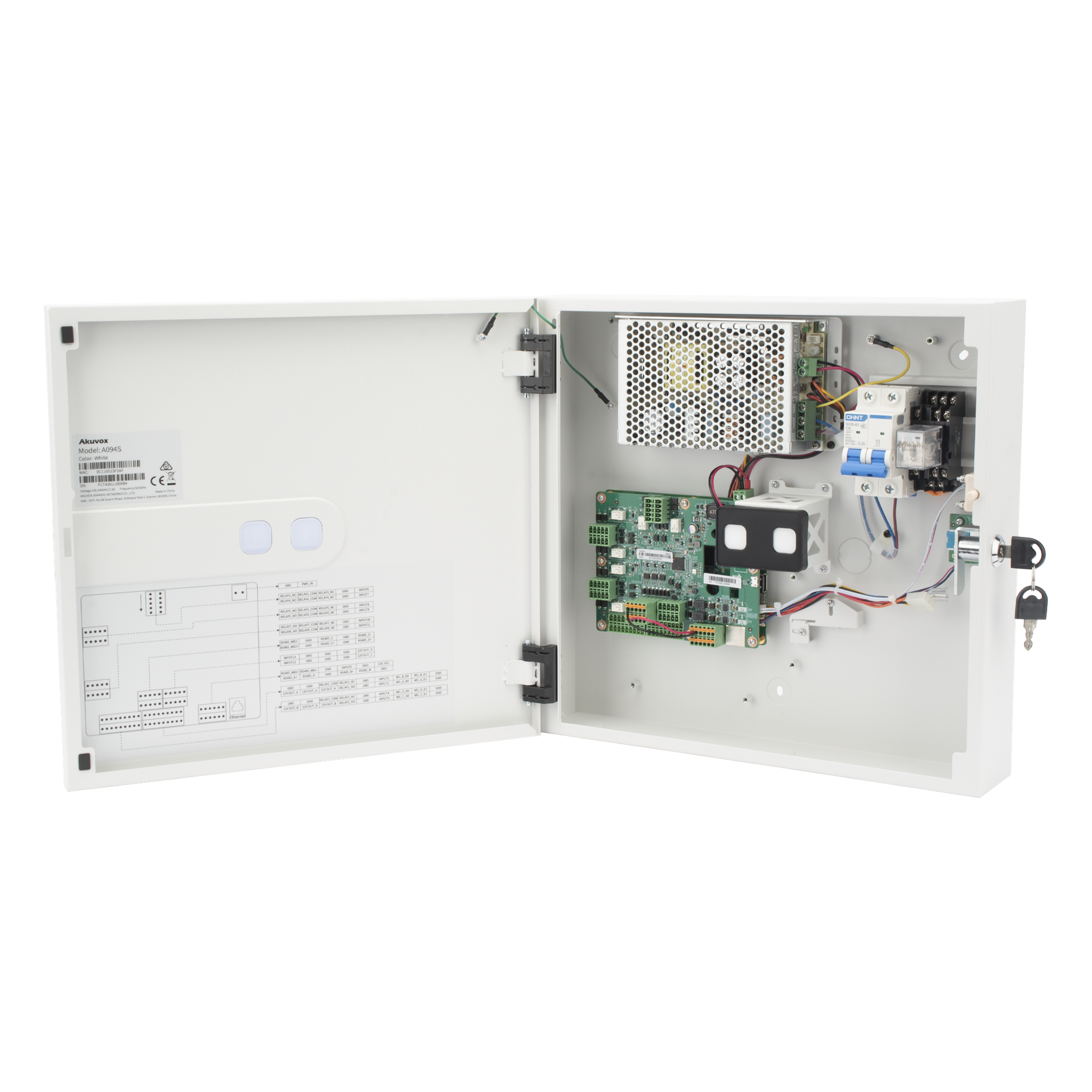 Controlador de Acceso IP / 4 Puertas / Gestión 100% en la Nube / 50,000 Tarjetas / Anti-Passback / Batería de Respaldo / Compatible Wiegand — AKUVOX · SKU A094S