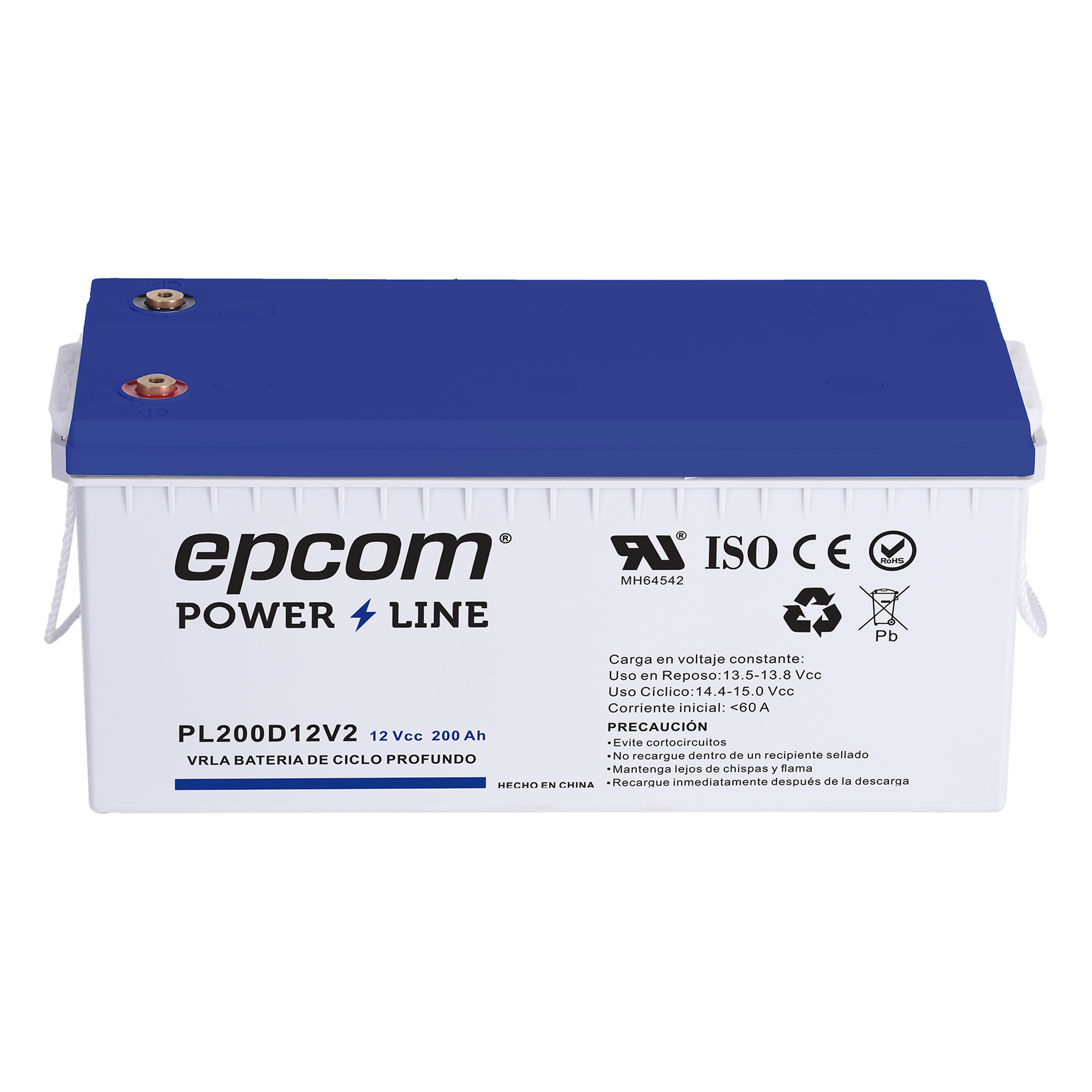 Batería de Respaldo AGM / 12 VCC / 200 Ah / Ciclo Profundo / Terminales T5 / Certificación UL — EPCOM POWERLINE · SKU PL200D12V2