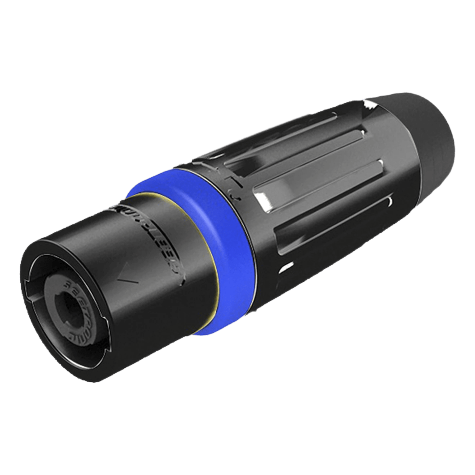 Conector Speakon Macho / 4 Polos / 30 A / IP54 / Carcasa Metálica Negra / AWG10 — SEETRONIC · SKU SLDM4-B
