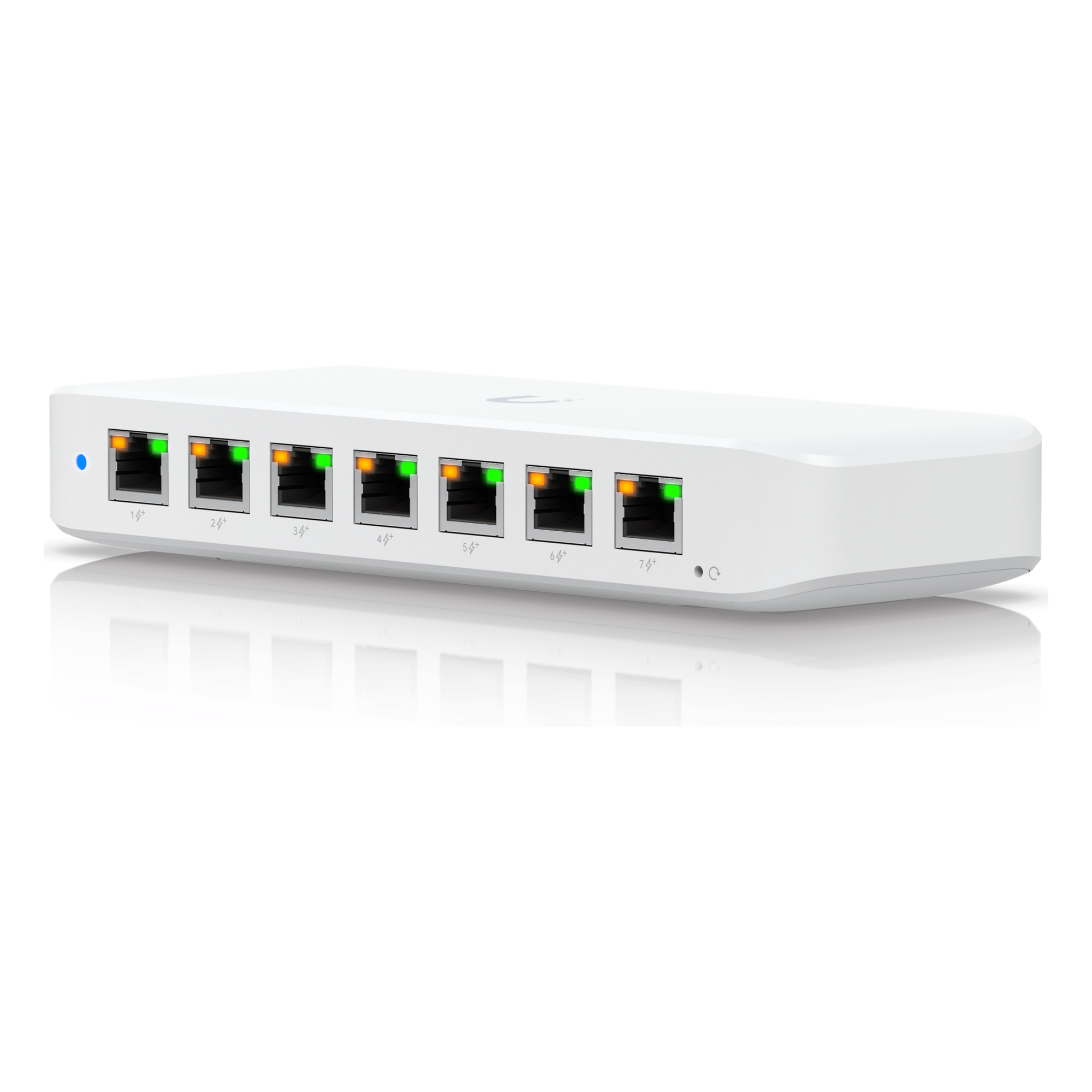 Switch PoE Capa 2 / 8 Puertos GbE / 7 Puertos PoE+ / 1 Puerto Entrada PoE++ / Presupuesto PoE 202 W / Conmutación 16 Gbps / Montaje Versátil — UBIQUITI · SKU USW-ULTRA-210W