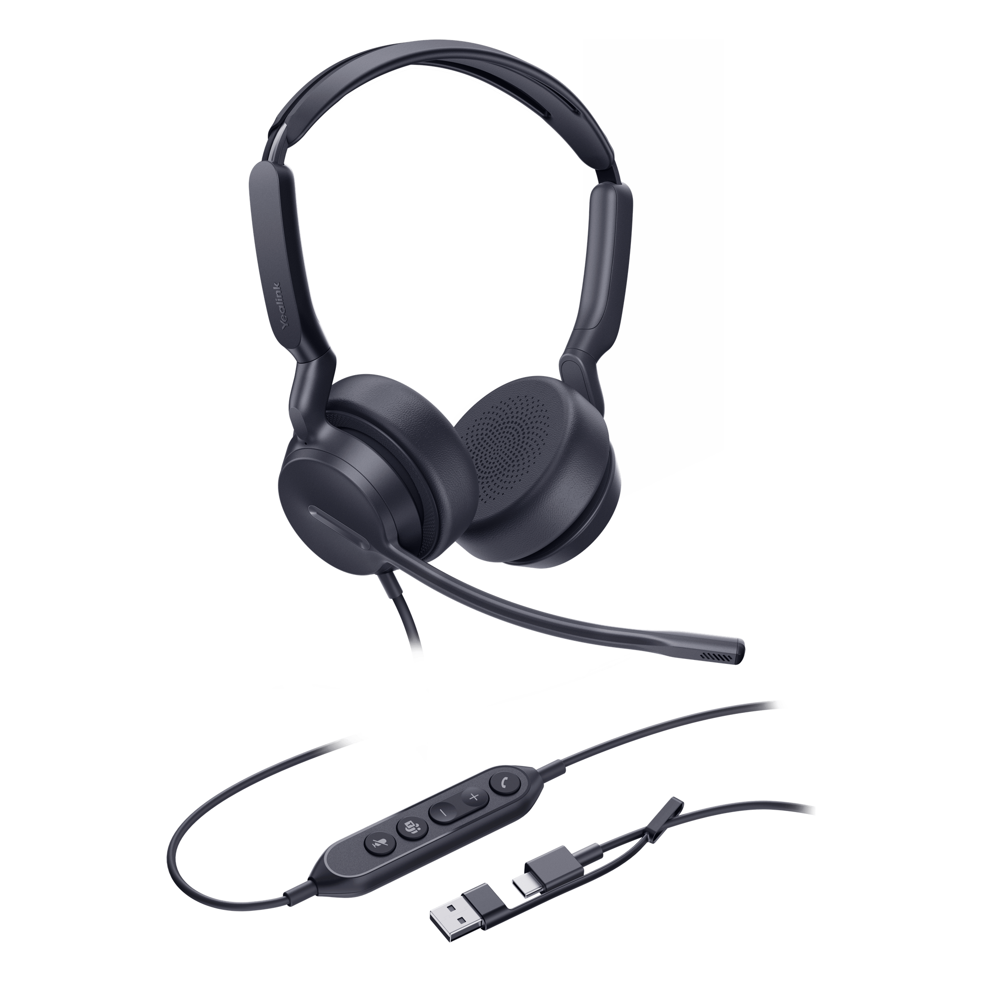 Auriculares Profesionales USB / Cancelación de Ruido con IA / Altavoz 35 mm / Certificado Microsoft Teams / USB-C con Adaptador USB-A / Diseño Ergonómico Binaural — YEALINK · SKU UH42-DUAL-TEAMS-USB-C/A