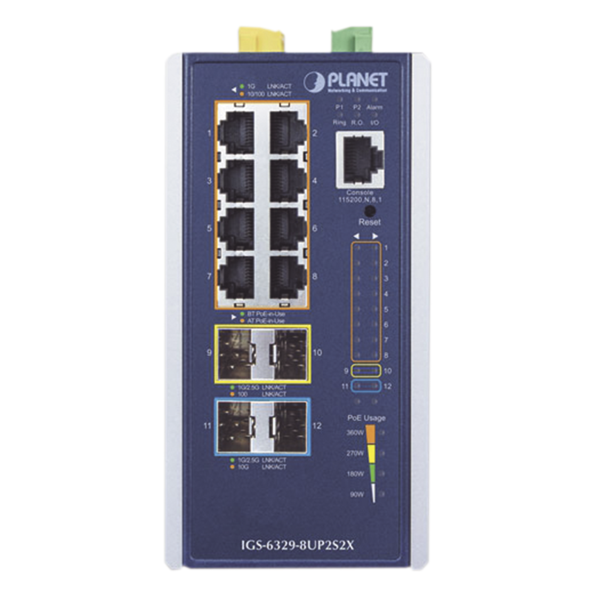Switch Industrial Administrable Capa 3 / 8 Puertos PoE Gigabit 802.3bt / 2 Puertos SFP 1G/2.5G / 2 Puertos SFP 10G / IP30 / -40 a 75°C / 0.25 x 0.44 x 0.50 ft