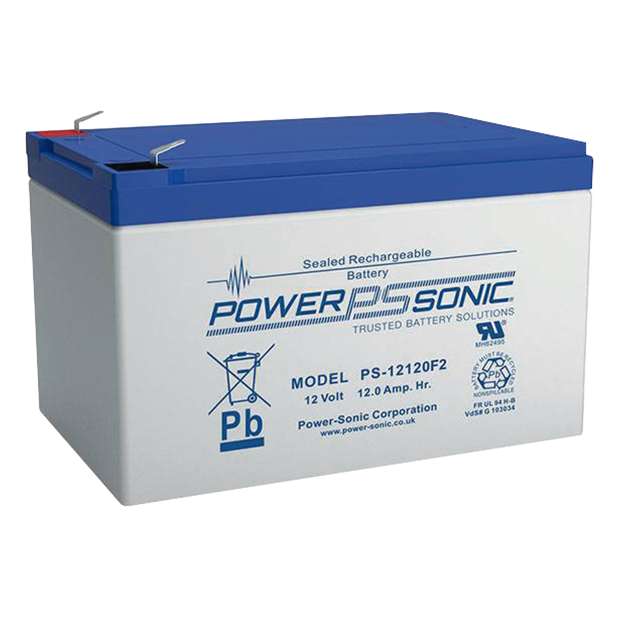 Batería de Respaldo AGM/VRLA / 12V / 12 Ah / Terminales F2 / 5 Años Vida Útil / Sin Mantenimiento — POWER SONIC · SKU PS-12120-F2