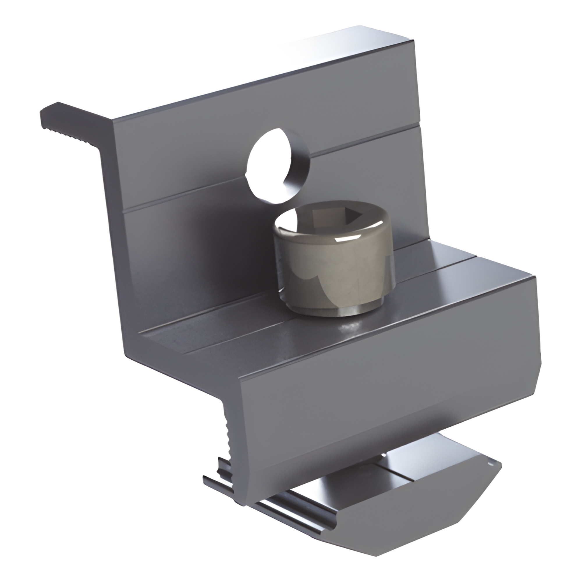 Sujetador final para paneles solares / 30 mm y 35 mm / Riel 5 y 8 / Aluminio anodizado — EPCOM POWERLINE · SKU EPLECN230/35