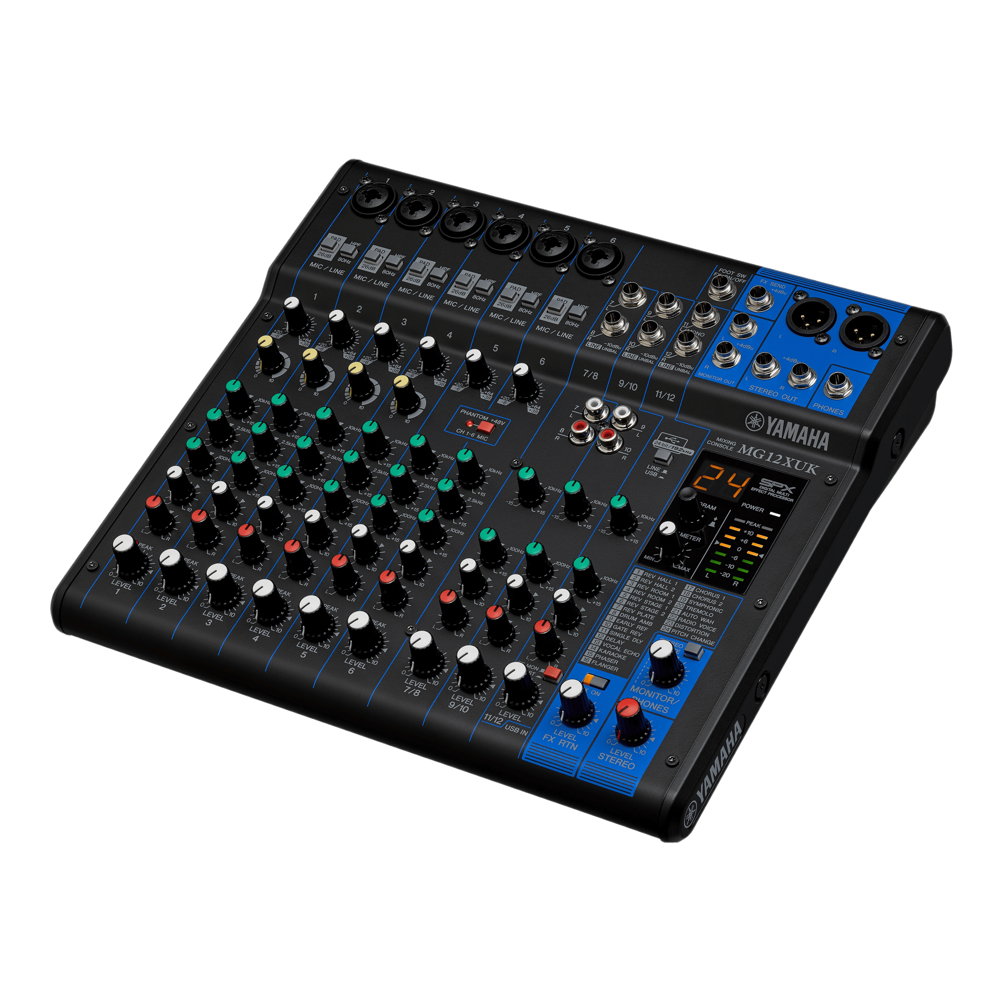 Mezcladora de Audio Analógica / 12 Canales / 6 Entradas Micrófono-Línea / 2 Entradas Estéreo / Efectos Integrados / USB / Phantom +48V — YAMAHA · SKU MG12XUK