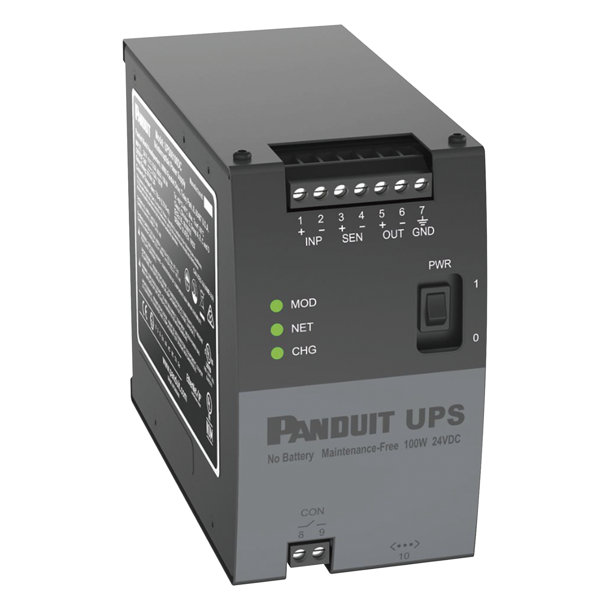 UPS Industrial / 100 Watts / 24 Vcd / Ultracondensadores / Riel DIN / -40 a 60 °C (-40 a 140 °F) — PANDUIT · SKU UPS00100DC