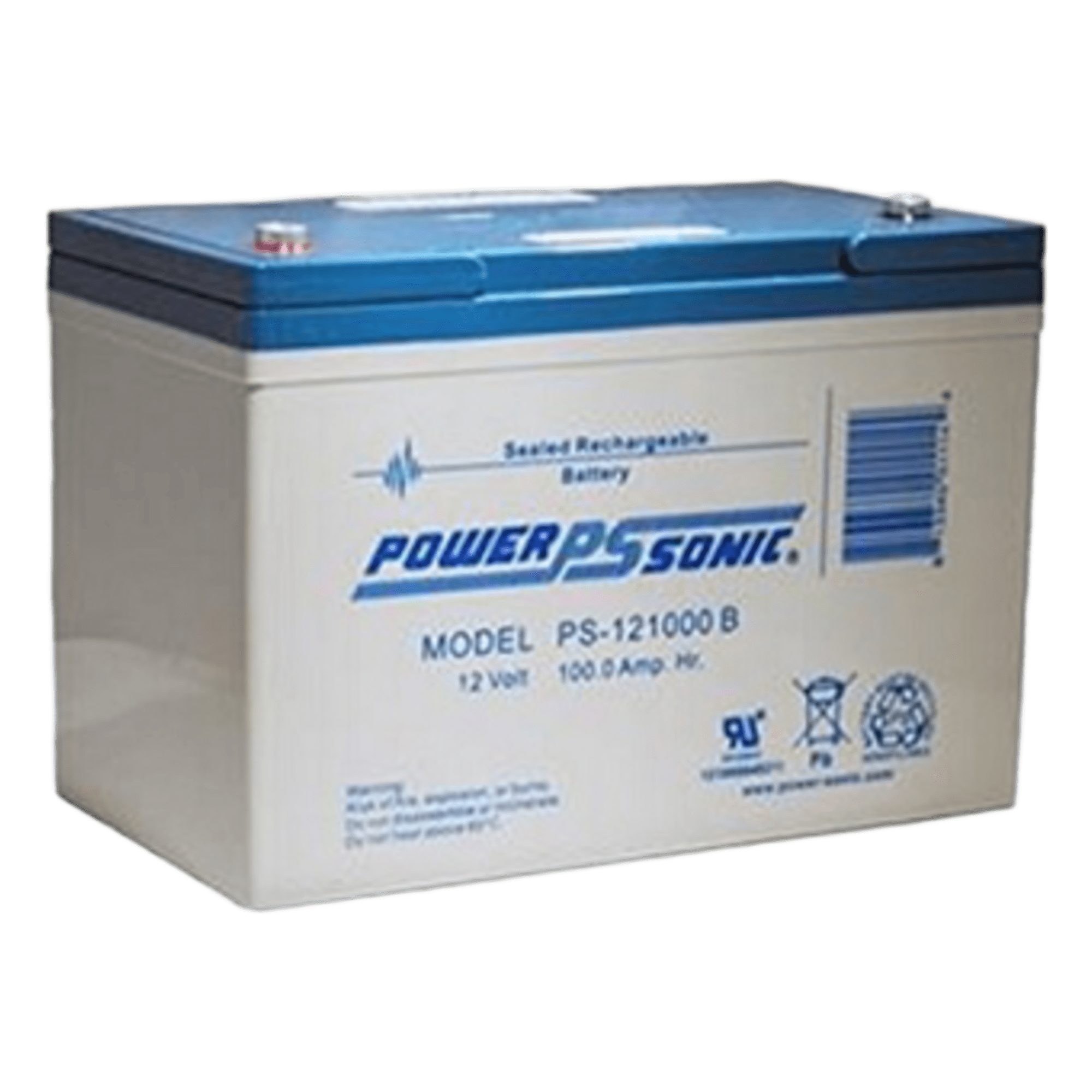 Batería de Respaldo AGM/VRLA / 12V / 100AH / Vida Útil 10-12 Años / Terminales B (M6) / Certificación UL — POWER SONIC · SKU PS-121000-B
