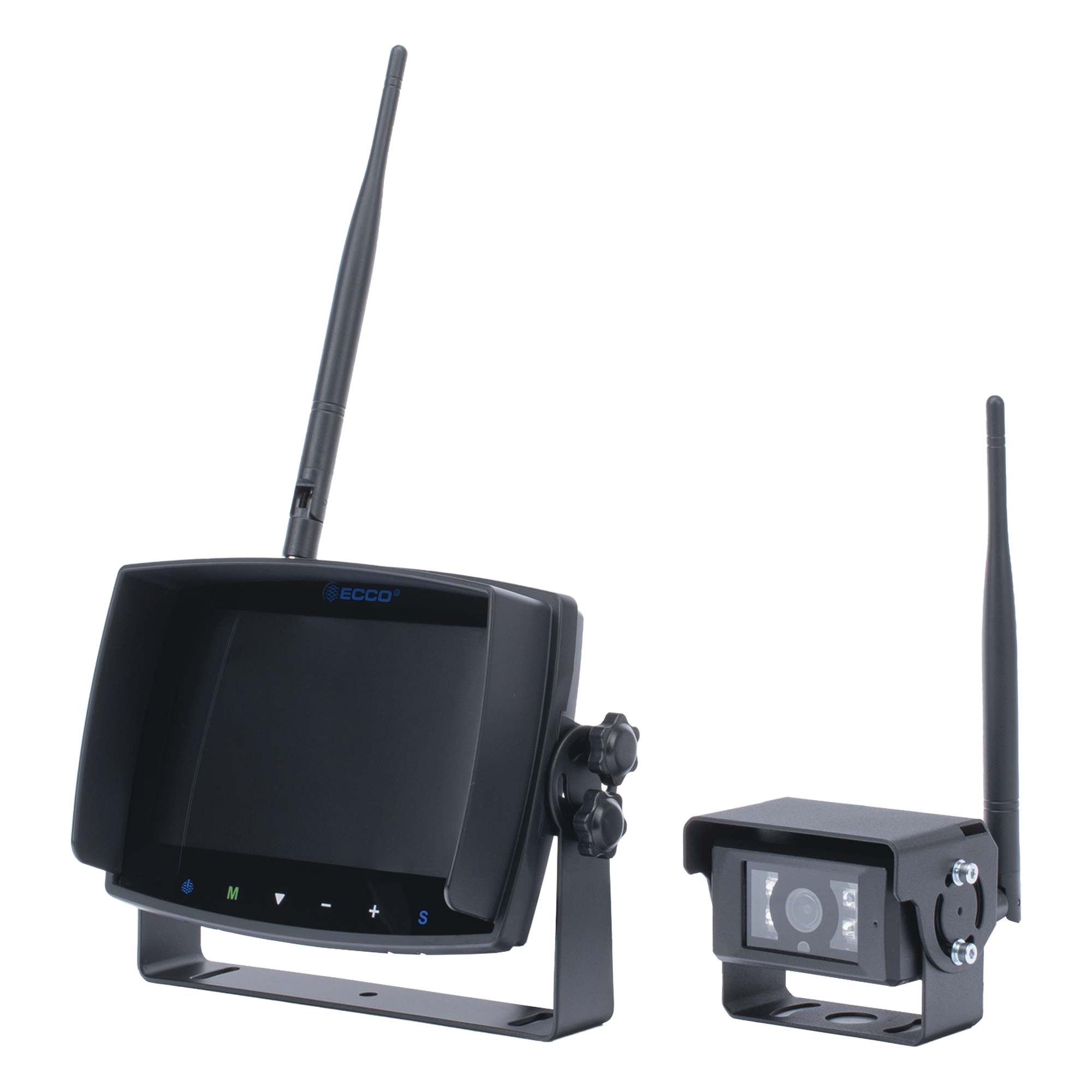 Sistema de Reversa Inalámbrico / Monitor Táctil 7" / Cámara IR CMOS / 2.4 GHz / 4 Canales / Grabación SD — ECCO · SKU EC7008WK2