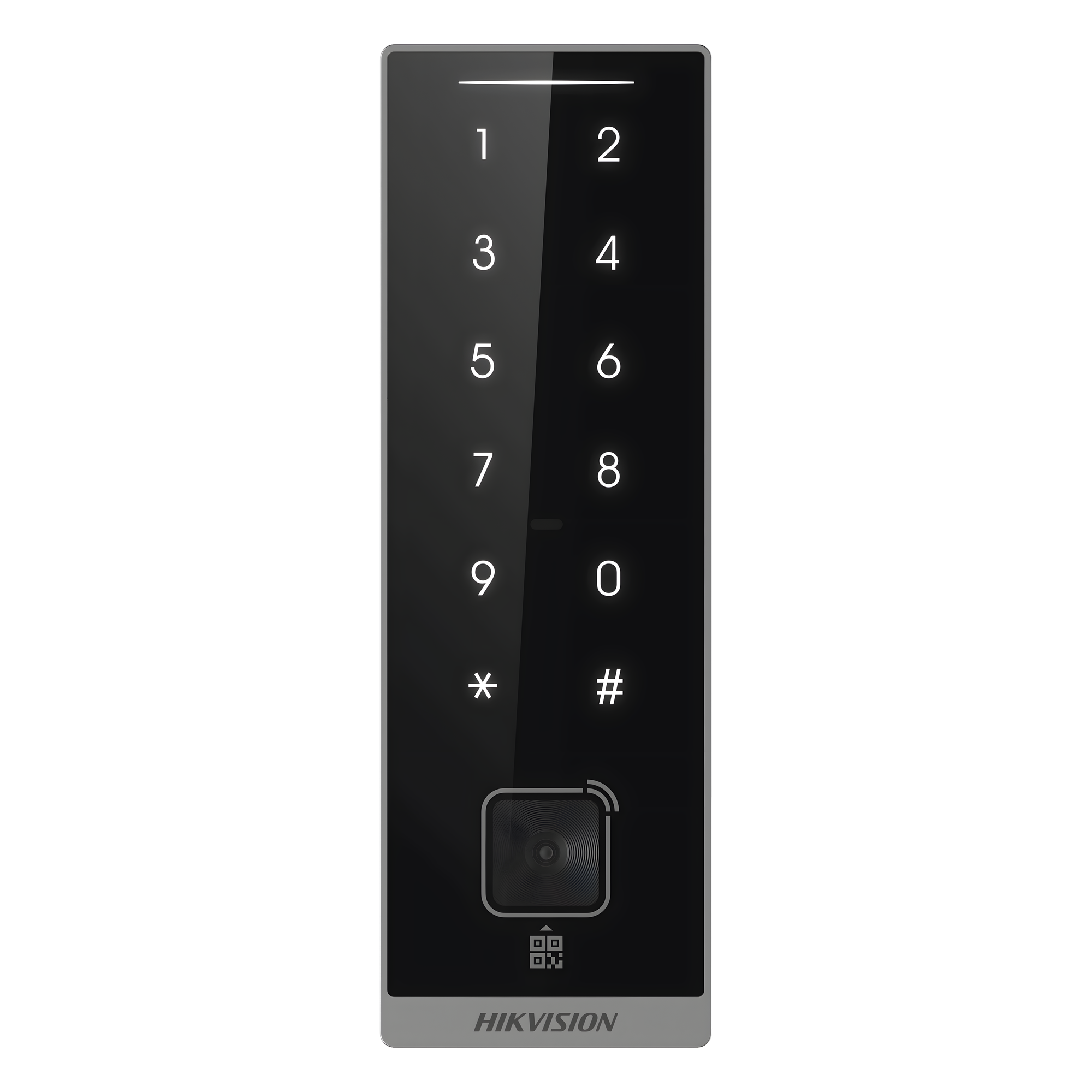 Teclado Esclavo de Control de Acceso / Lector Dual MIFARE 13.56 MHz y PROX EM 125 KHz / Bluetooth y Códigos QR / PIN Táctil / RS-485 Wiegand OSDP / Rango Térmico -40°C a 65°C — HIKVISION · SKU DS-K1105EMKB-QR