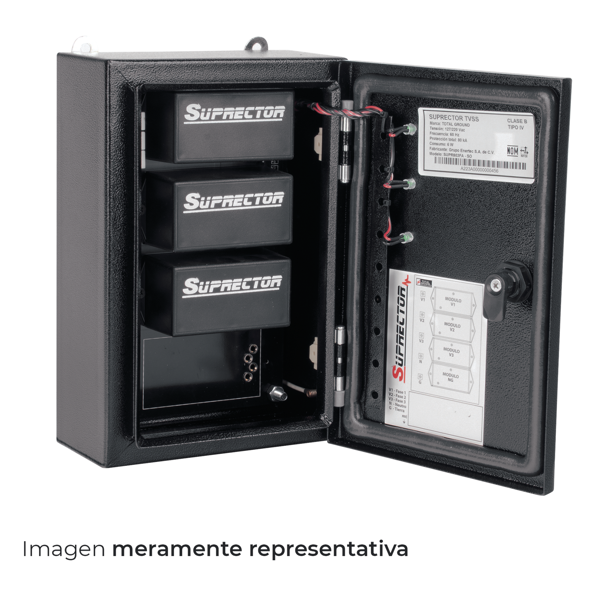 Supresor de Transientes Clase B / 60 kA / 127/220 Vca / 2 Fases / Gabinete NEMA 4 / 30x20x12 cm (11.8x7.9x4.7 in)