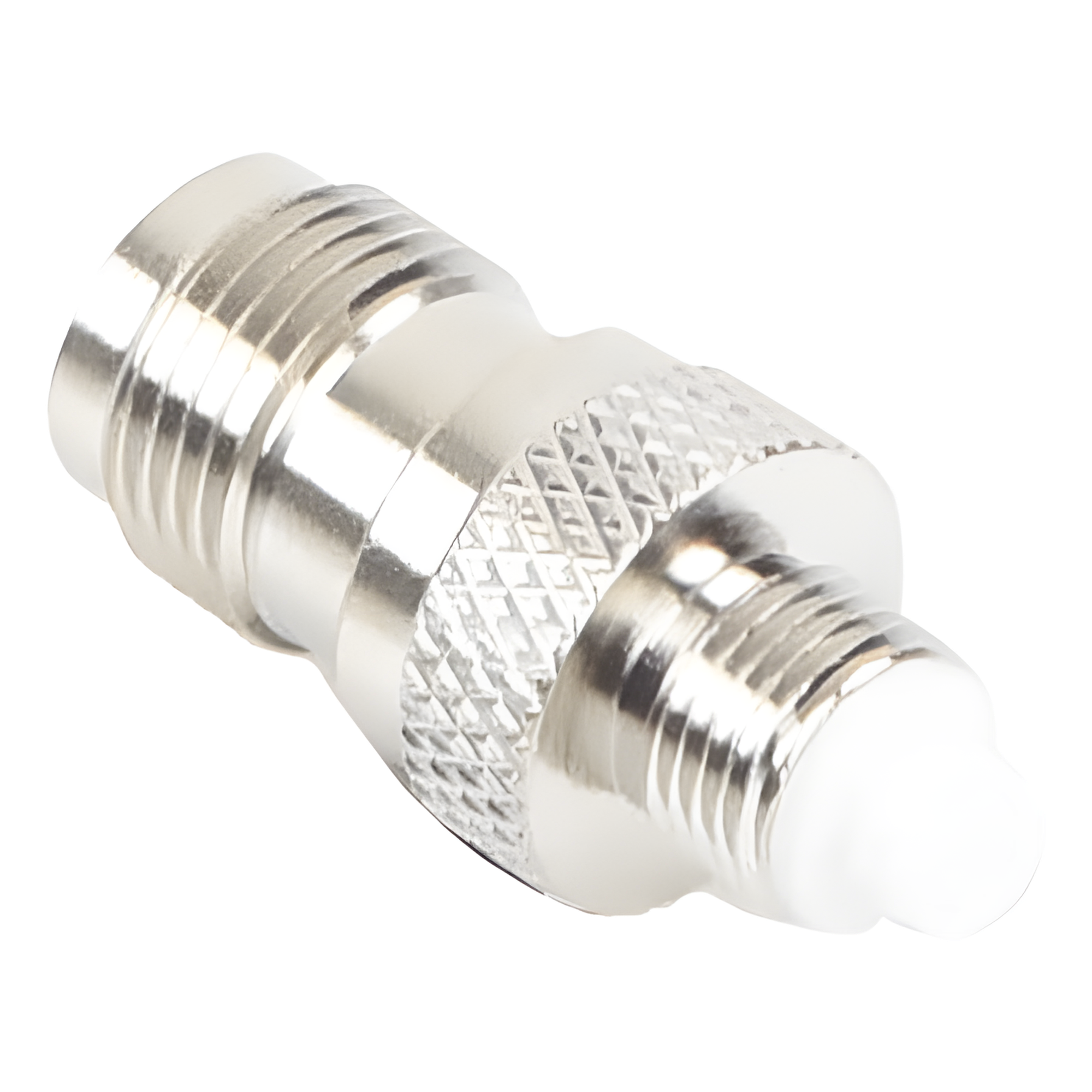 Adaptador RF / TNC Hembra a FME Hembra / Montaje en Línea / Cuerpo Bronce Niquelado / Contacto Oro / Aislante Teflón — RF INDUSTRIES,LTD · SKU RFT-1240