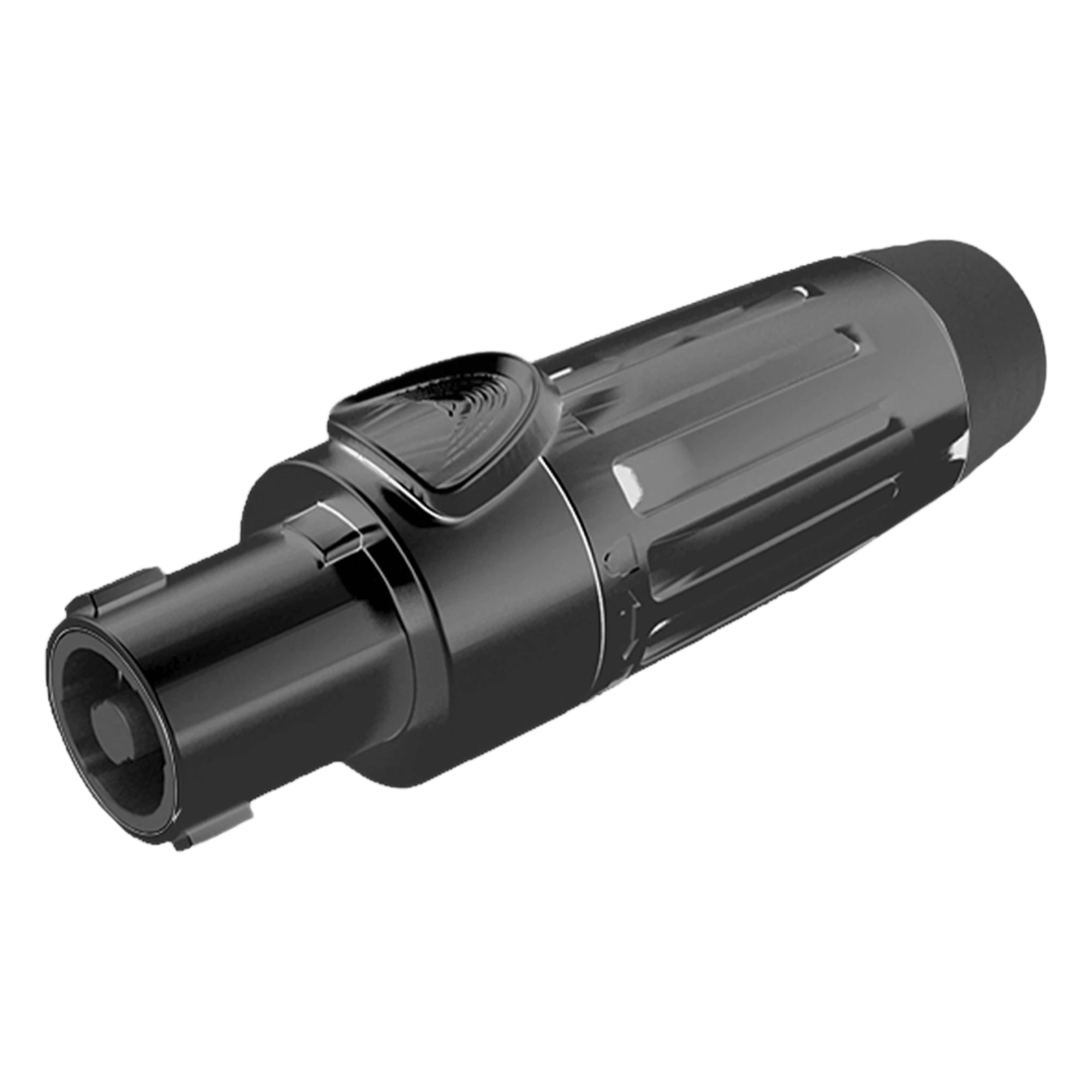 Conector Speakon Hembra / 4 Polos / 30 A / IP54 Acoplado / Carcasa Metálica Negra / AWG10 — SEETRONIC · SKU SLDF4-B