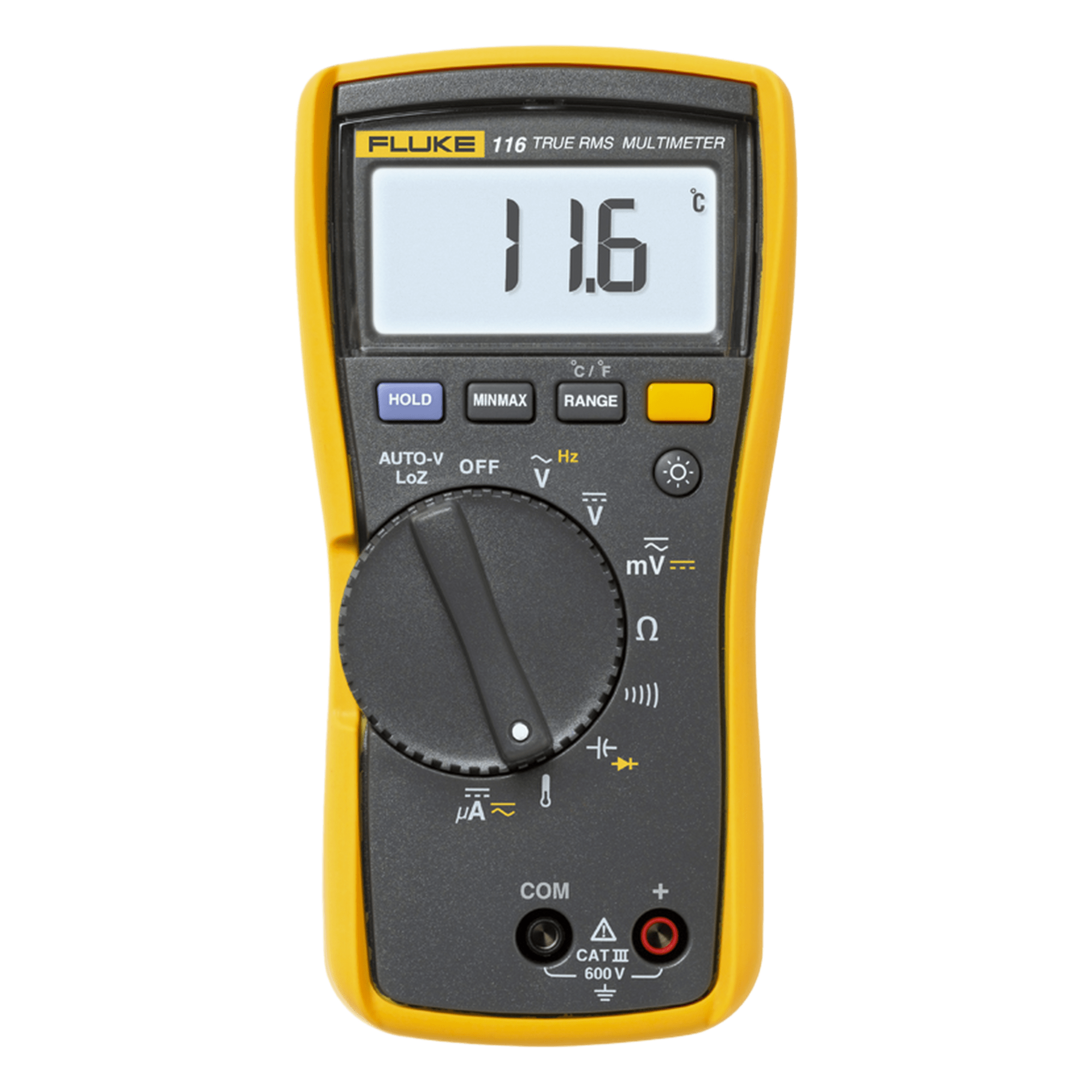 Multímetro Digital / HVAC / 6000 Recuentos / CAT III 600 V / Termómetro Integrado / Protección 6 kV — FLUKE · SKU FLUKE-116
