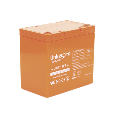 Batería de respaldo  12 V | 55 Ah | AGM | Certificada UL94-V0 Retardante a la Flama | Especial para Seguridad Electrónica | UPS  | Sistemas de emergencia | Vida útil 5 años | Terminales T2 