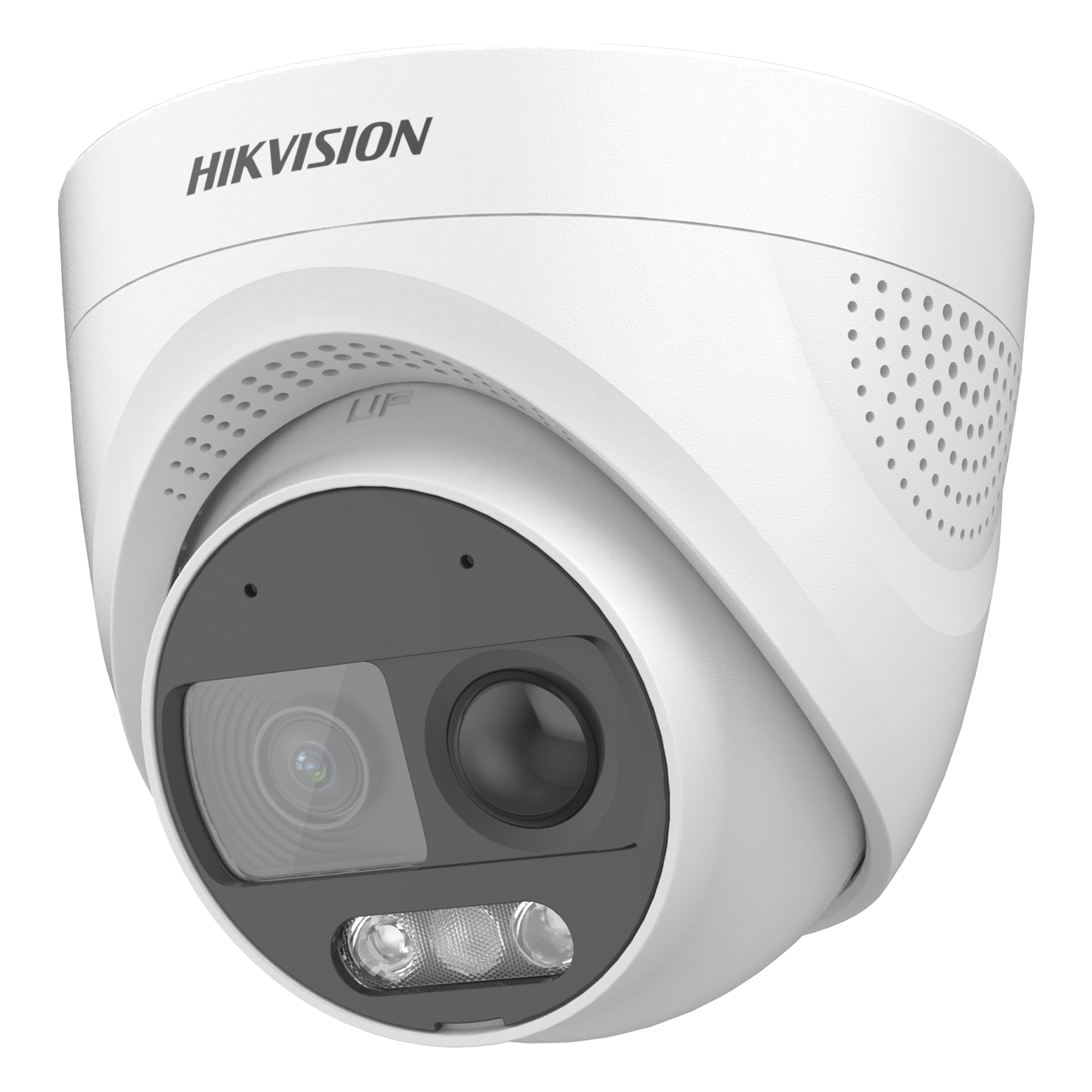 Cámara Turret TURBOHD / 2 Megapixel 1080p / Imagen a Color 24/7 / Luz Blanca 20 m (65.6 ft) / Sensor PIR 110° / Sirena 93.5 dB / Estrobo Rojo-Azul / IP67 / WDR 130 dB / Micrófono Integrado — HIKVISION · SKU DS-2CE72DF3T-PIRXOS