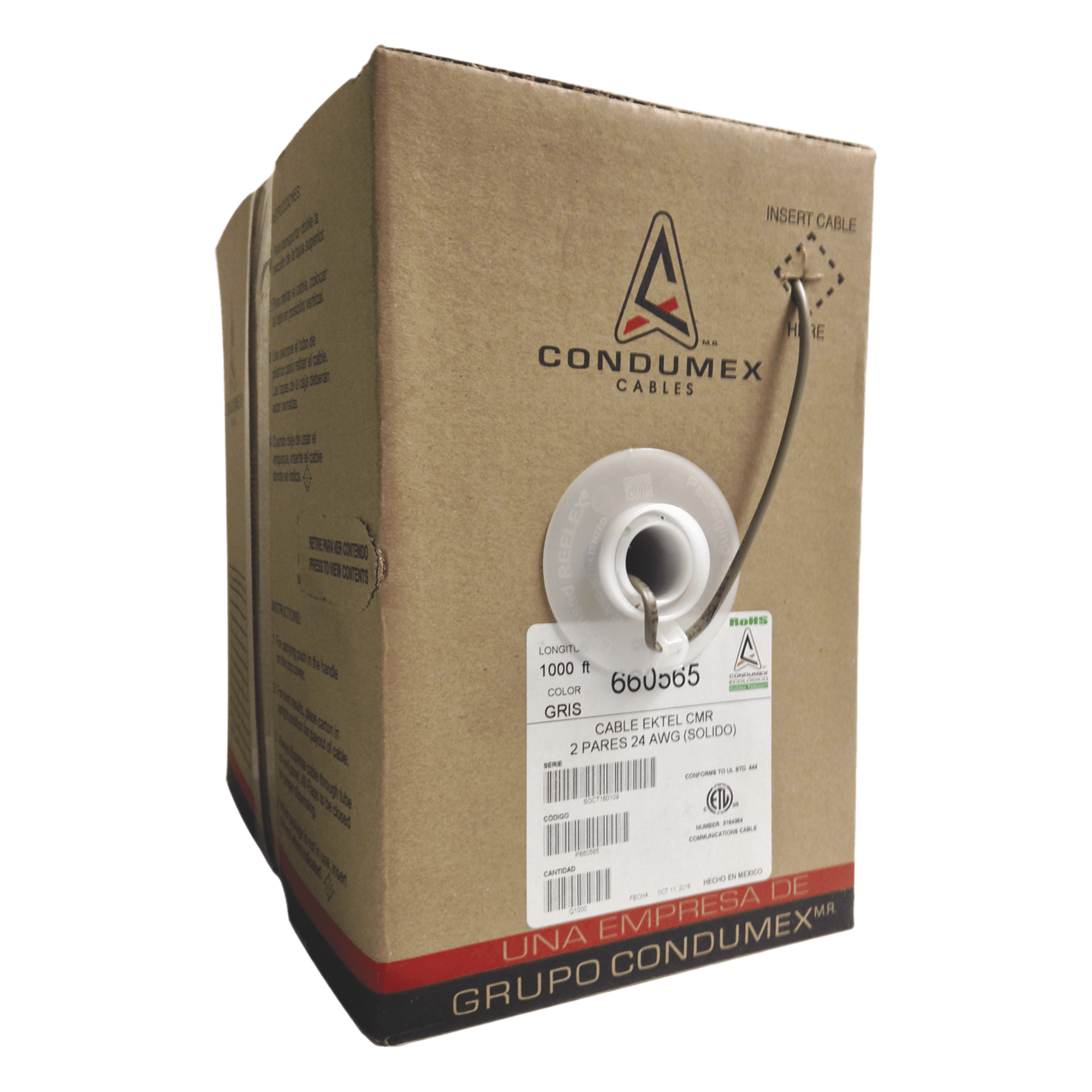 Cable Telefónico / 4 Conductores 24 AWG / 305 m (1000 pies) / 2 Pares Trenzados / CMR Interior — CONDUMEX · SKU 660565