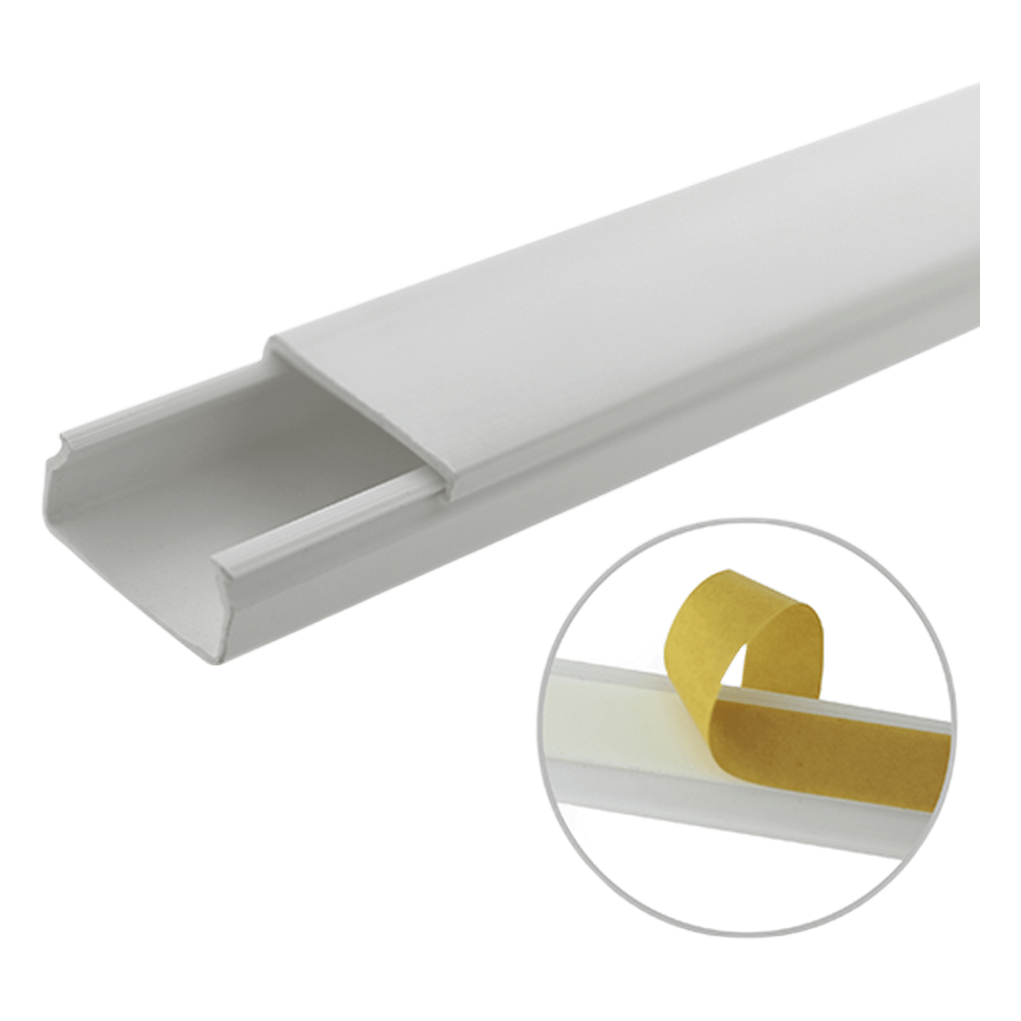Canaleta de PVC / 20 x 10 mm / 1.83 m (6 ft) / Sin División / Autoextinguible / Adhesiva / Anti-UV — THORSMAN · SKU TMK-1020-SD-CC