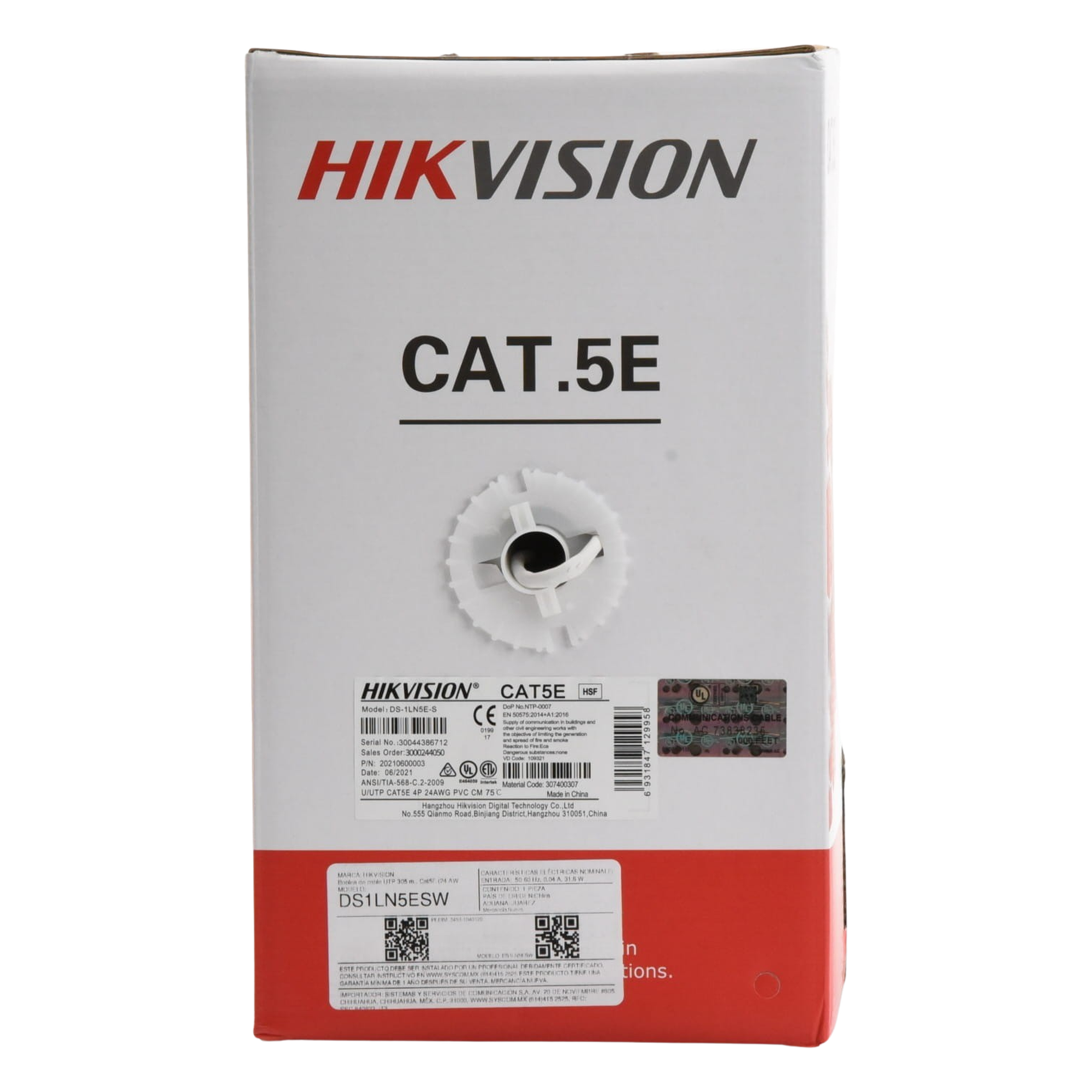 Bobina UTP / Cat5E 24 AWG / 305 m (1000 pies) / 100% Cobre / PVC CM / Interior / PoE / 100 MHz
