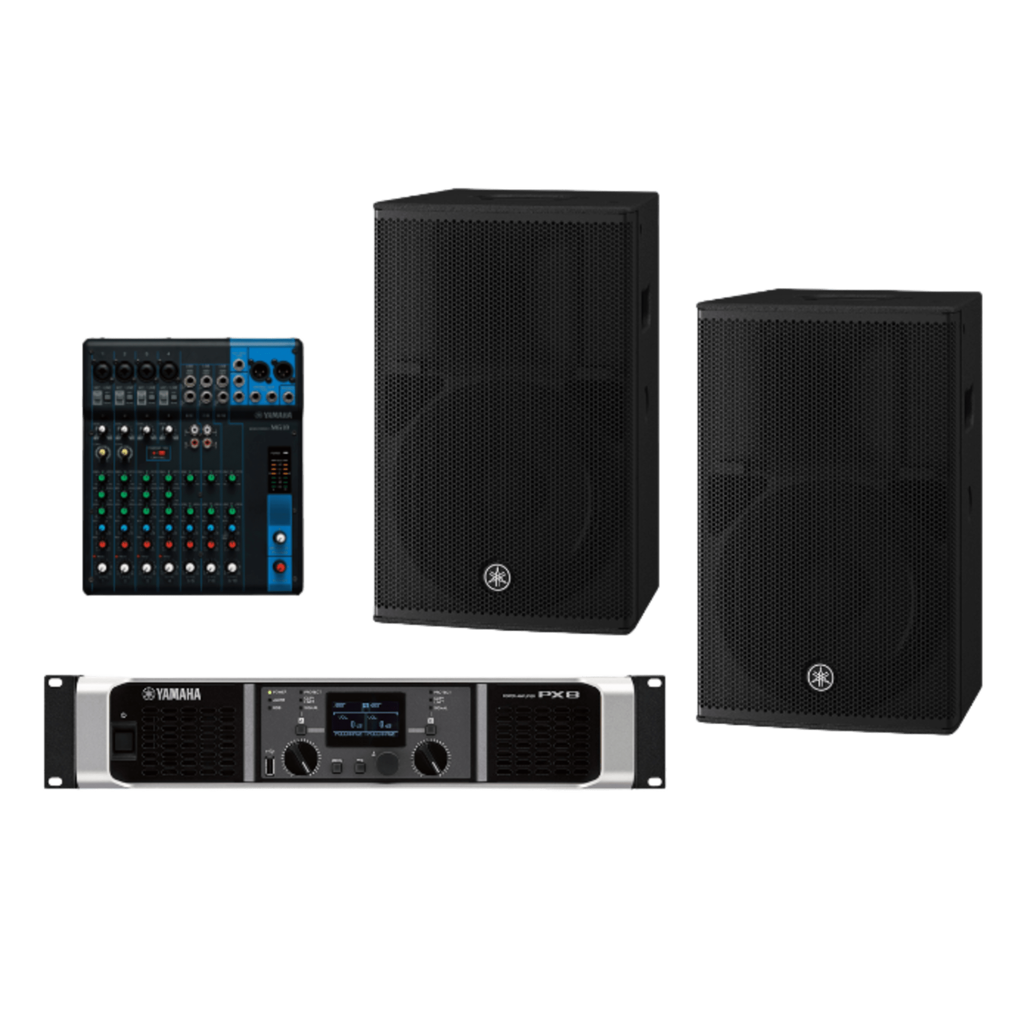 Kit de Refuerzo Sonoro PA / 2 Bocinas 2 Vías 12" / Amplificador Clase D 2x1050W / Mixer 10 Canales / DSP Avanzado / Bass-Reflex — YAMAHA · SKU CHR12KIT/PA