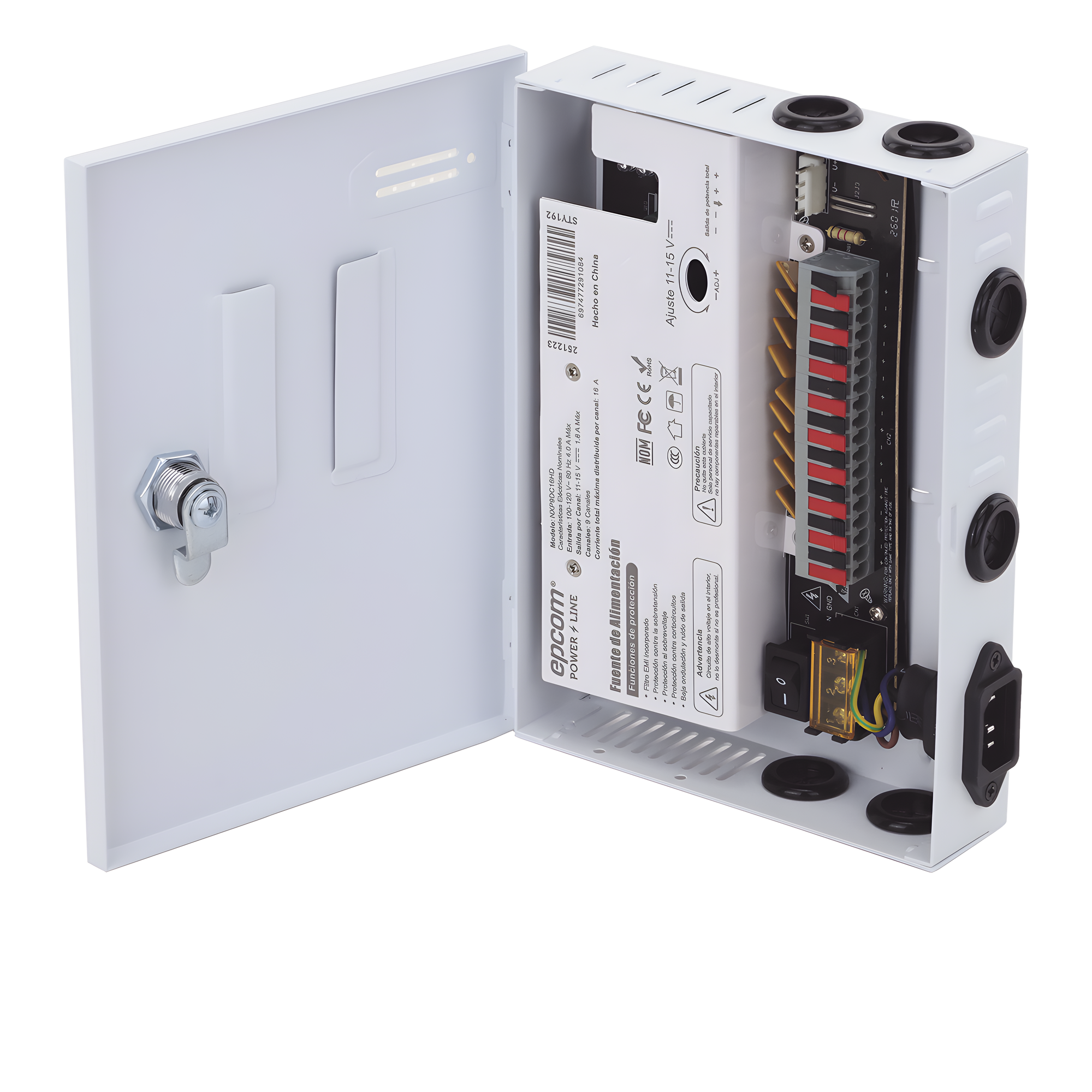 Fuente de Alimentación Profesional / 9 Canales / 16 A Total / 11-15 VCC Ajustable / 200 W / Filtro de Ruido por Canal
