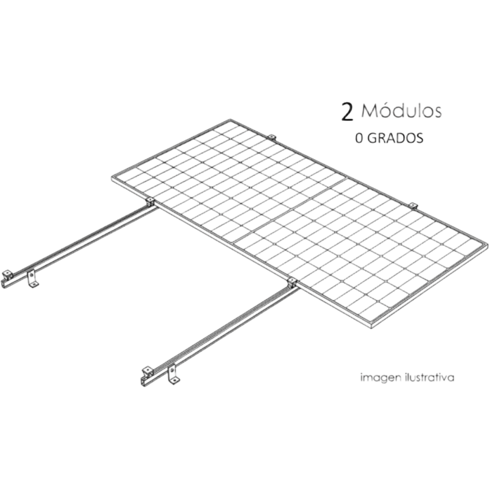 Sistema de Montaje Solar / Techo Plano / 1 Módulo / Inclinación 15° / Resistencia Viento 140 km/h / Área 4 m² (43.1 ft²) — BASEL · SKU KITBASEL1X2A0